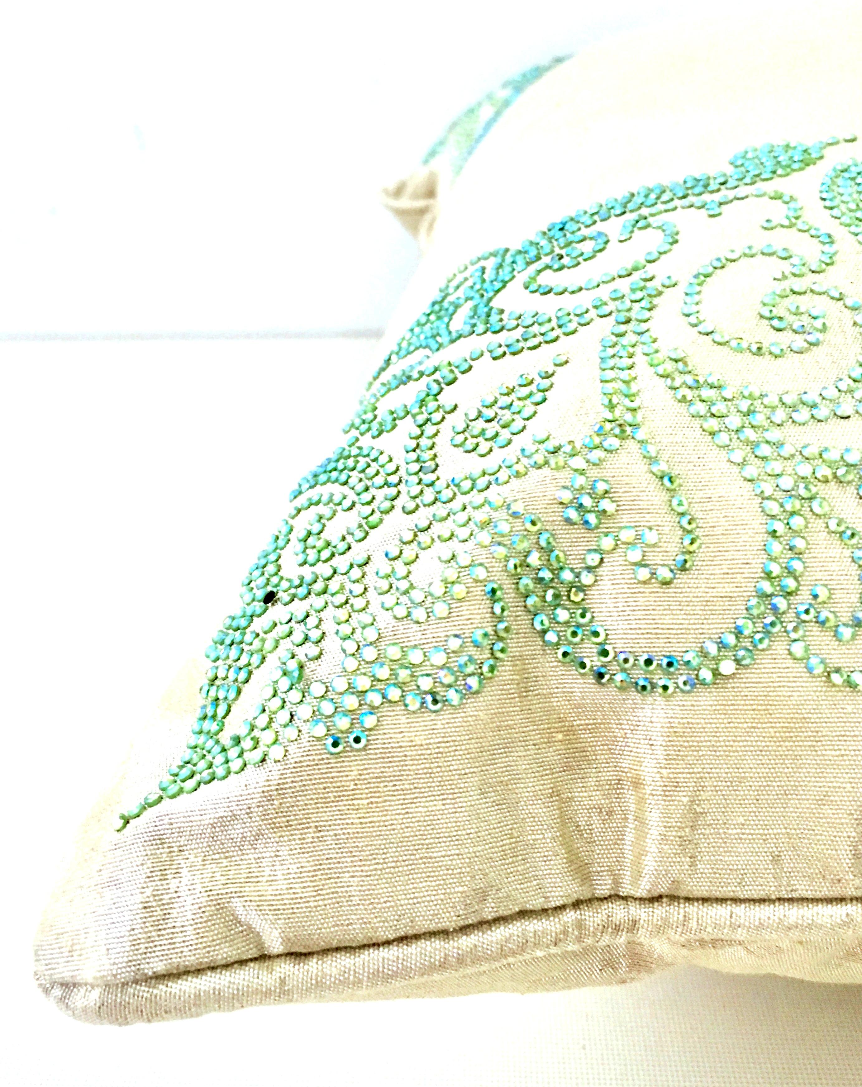 Contemporary Silk Paisley Crystal Adorned Pillow For Sale 2