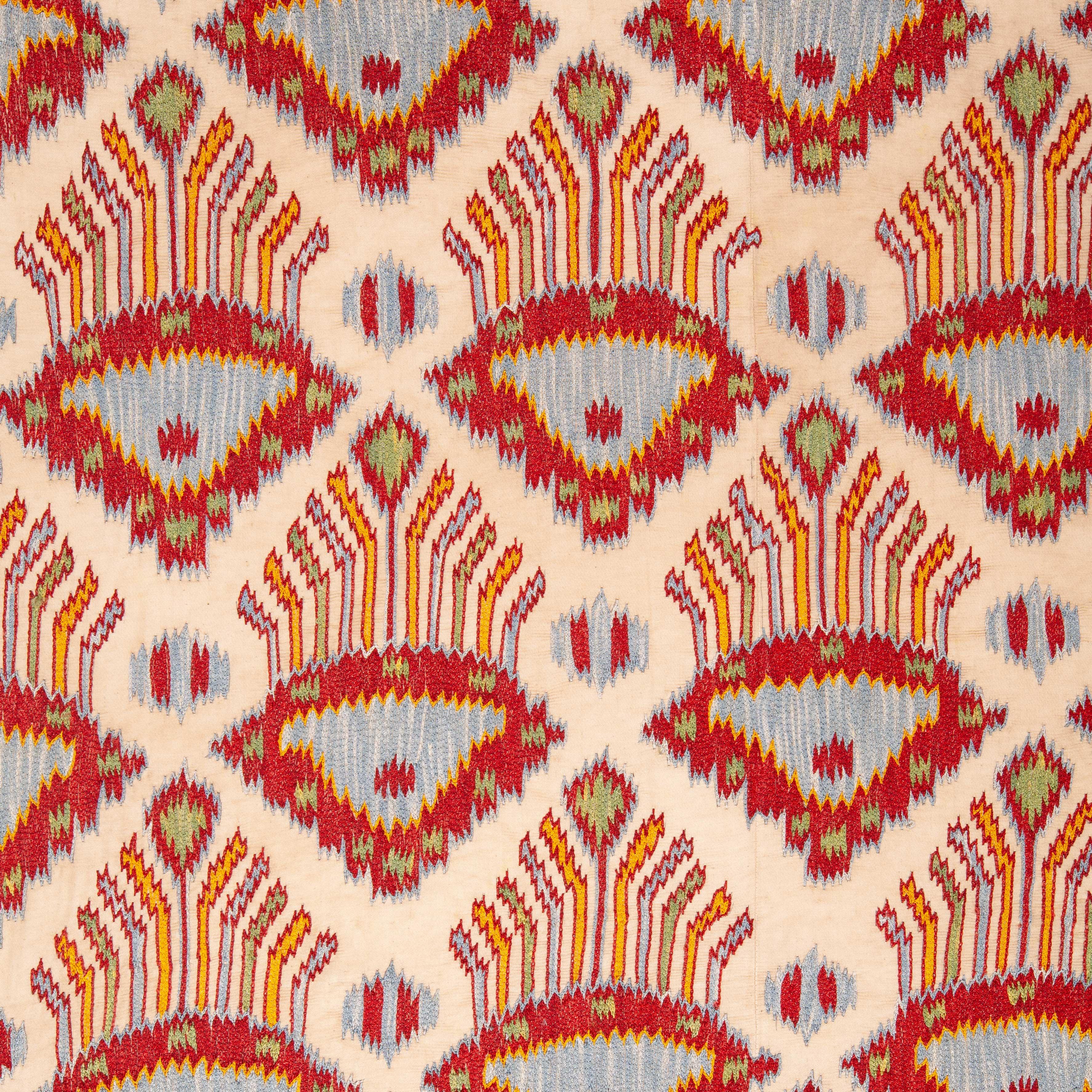 Uzbek Contemporary Silk Suzani Inspired by Ikat Design, 21st Century