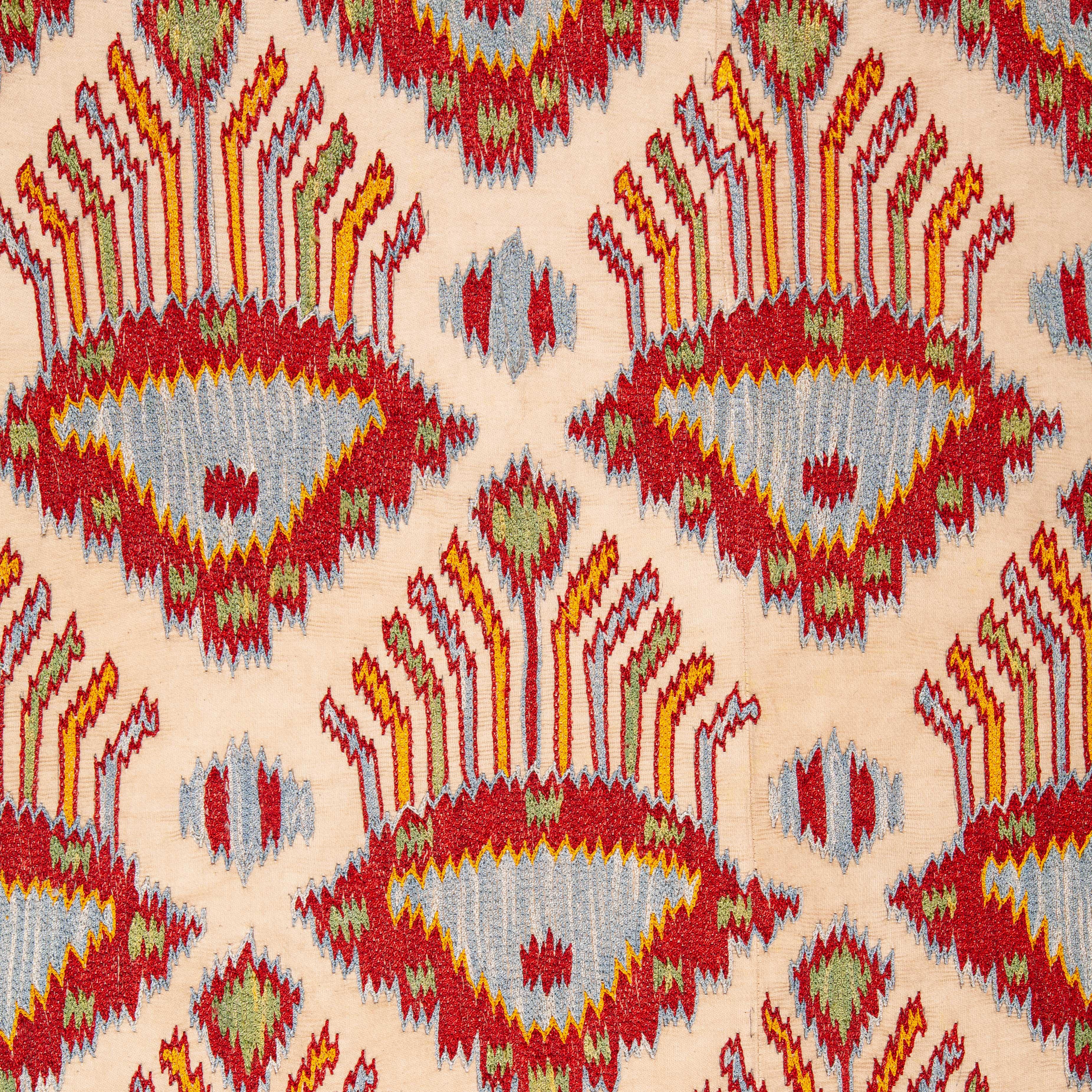 Embroidered Contemporary Silk Suzani Inspired by Ikat Design, 21st Century