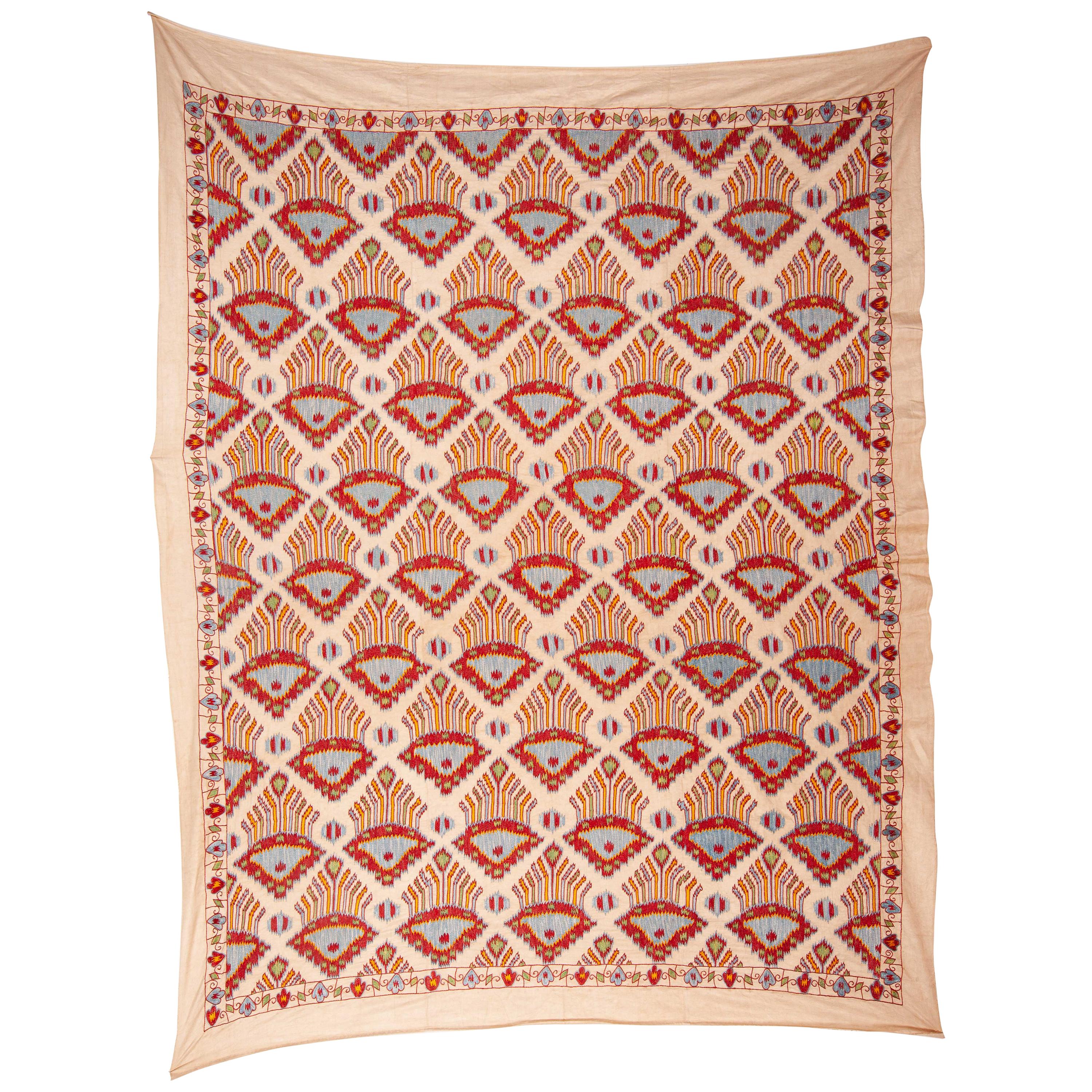 Contemporary Silk Suzani Inspired by Ikat Design, 21st Century