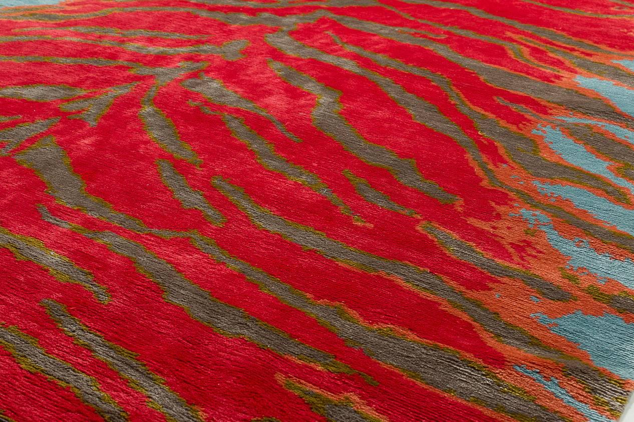 Hand-Woven Contemporary Silk Tiger Rug