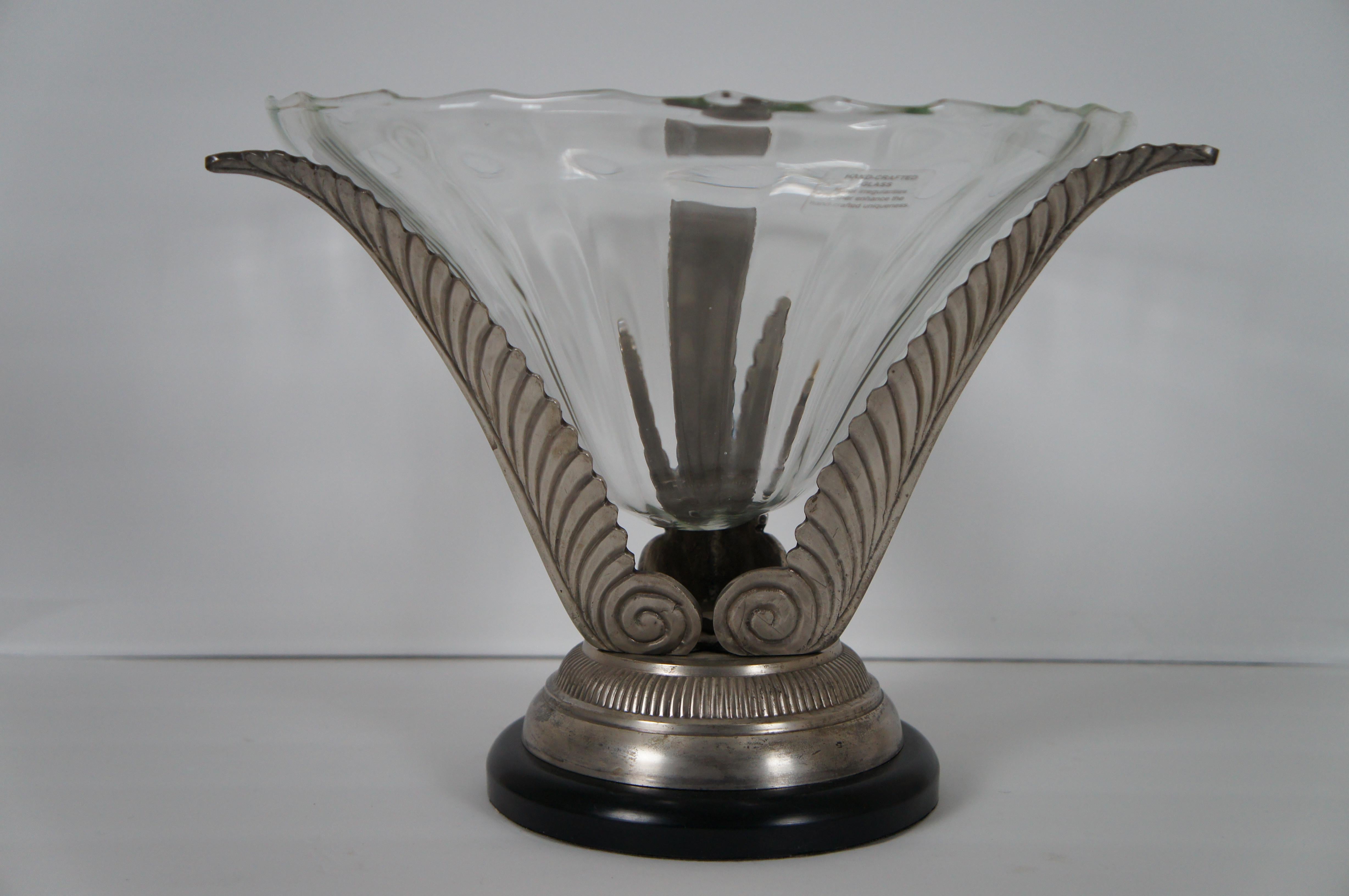 20th Century Contemporary Silver Acanthus Leaf & Hand Crafted Glass Footed Centerpiece Bowl