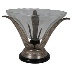 Contemporary Silver Acanthus Leaf & Hand Crafted Glass Footed Centerpiece Bowl