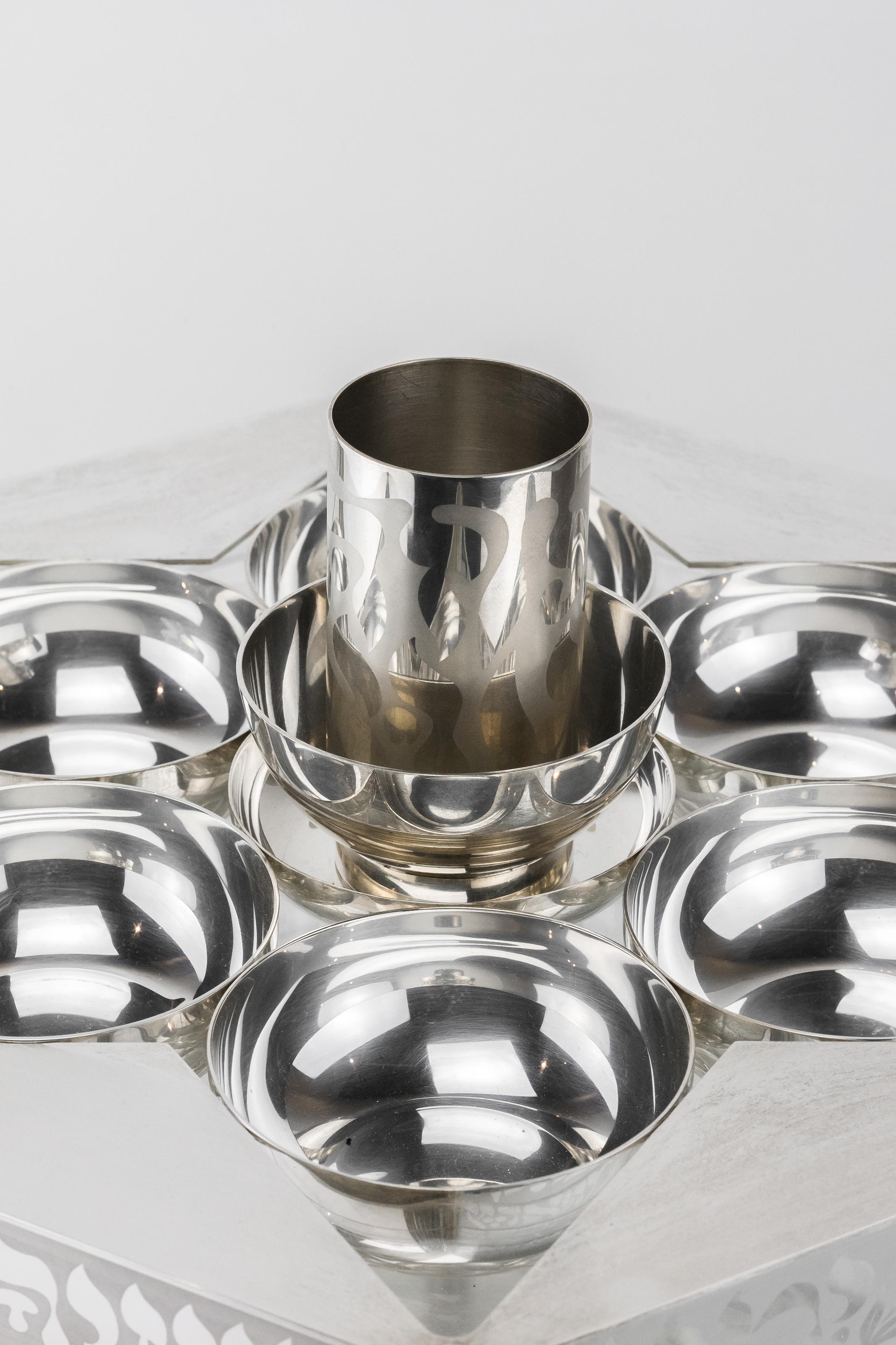 Contemporary Silver and Glass Passover Set by Menachem Berman 4