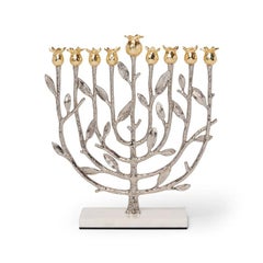 Contemporary Silver and Gold Cast Metal Pomegranate Menorah