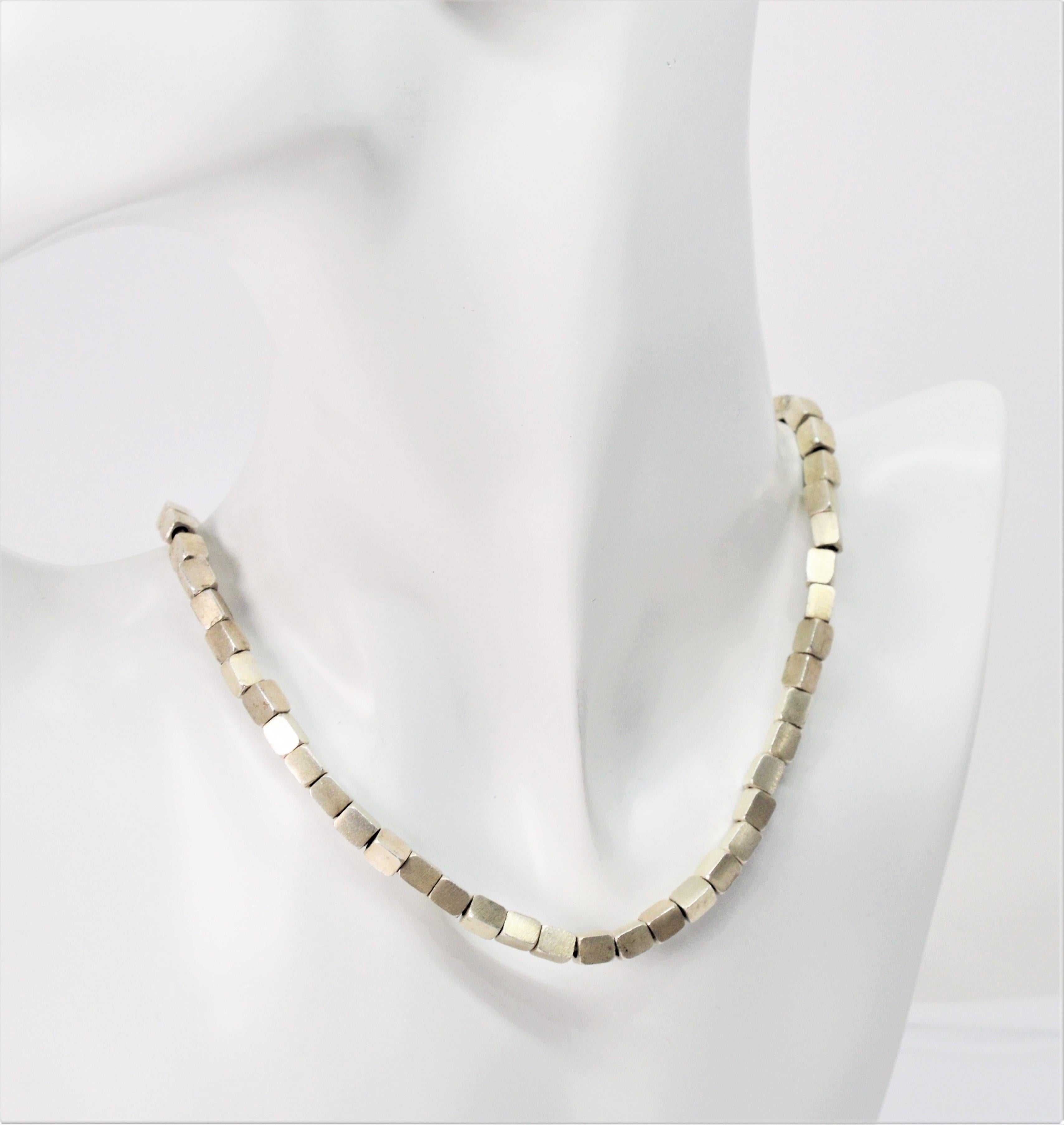Contemporary Silver Block Bead Necklace 1