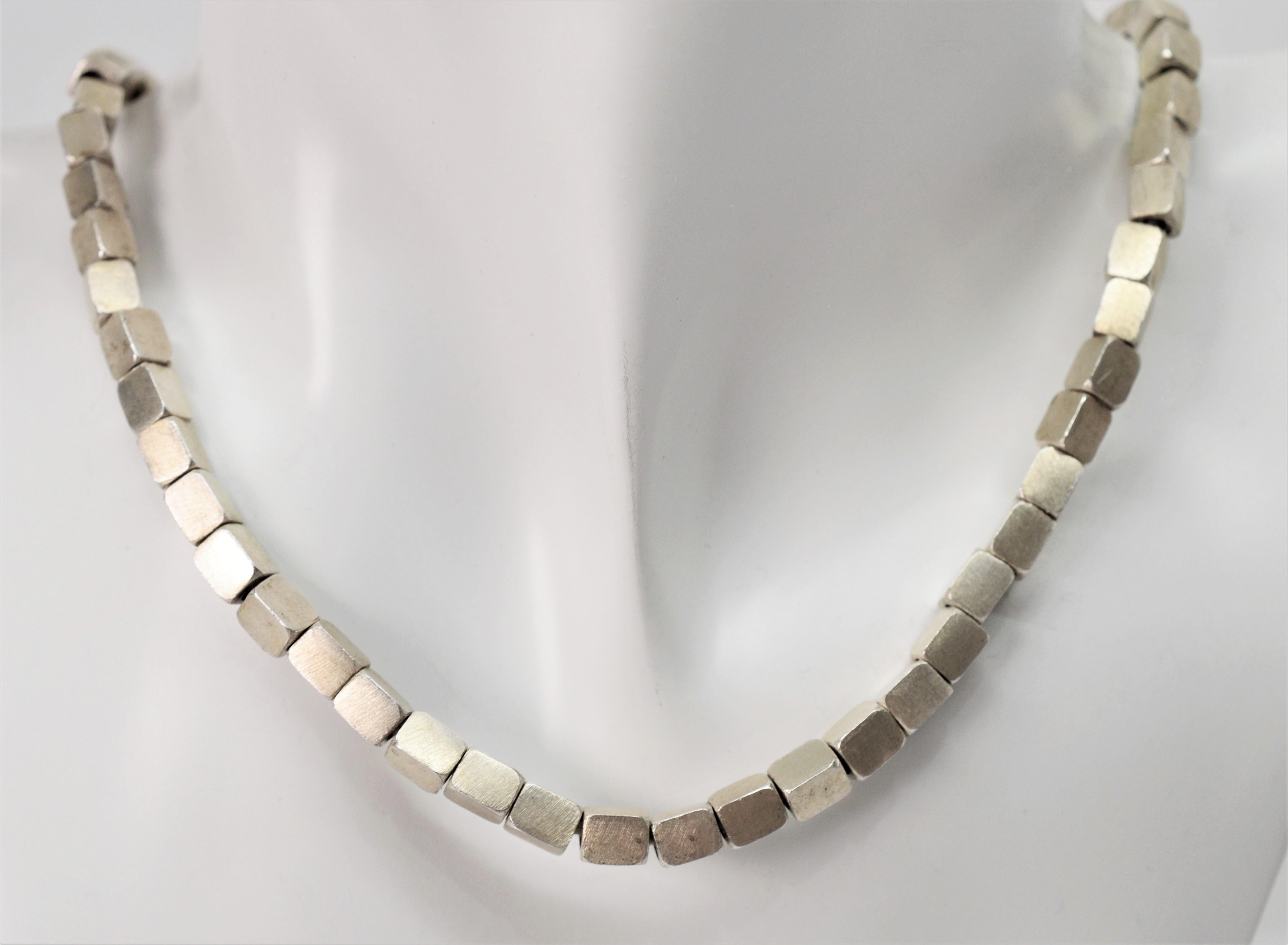 Contemporary Silver Block Bead Necklace 2