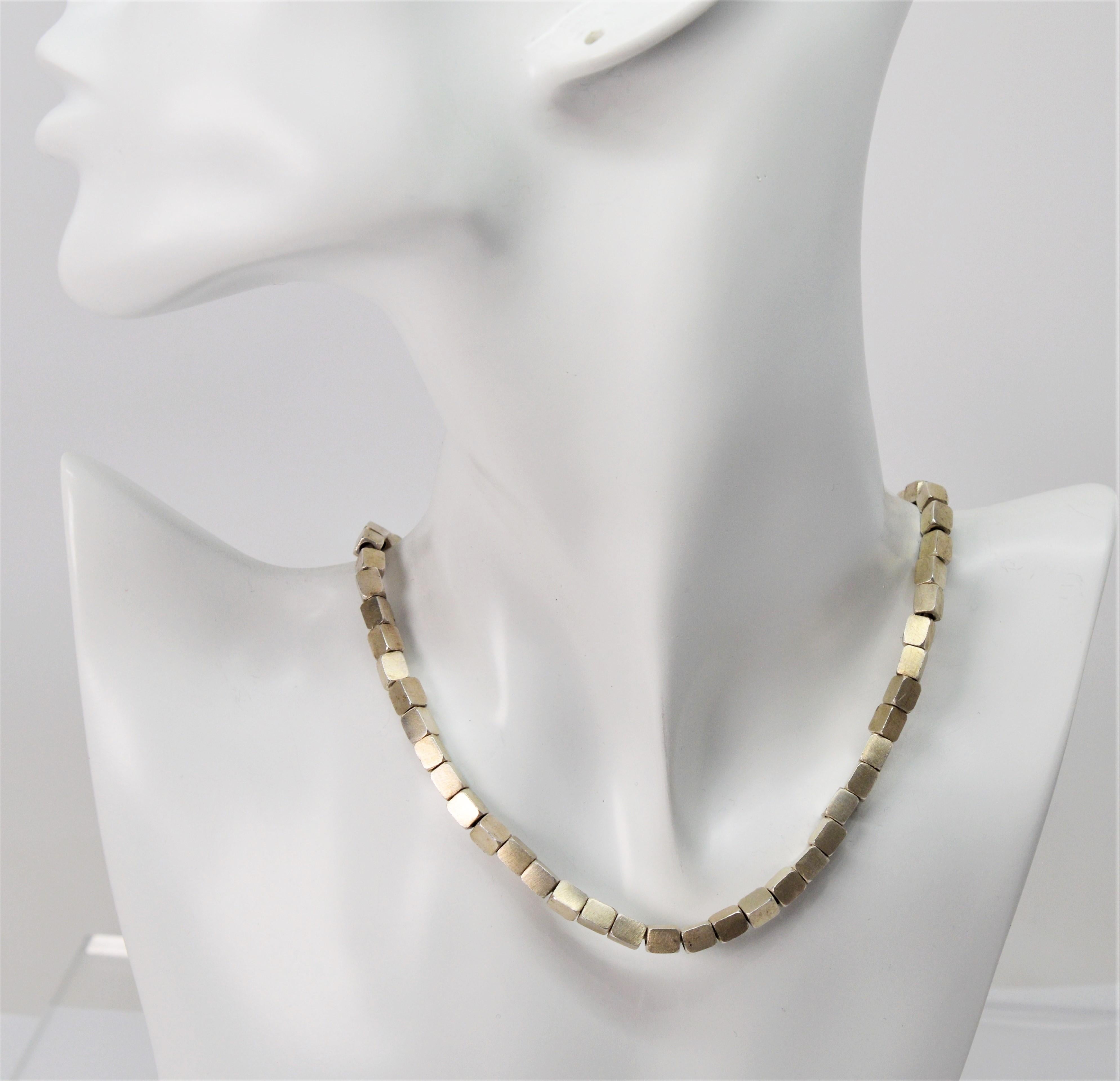 Contemporary Silver Block Bead Necklace 3