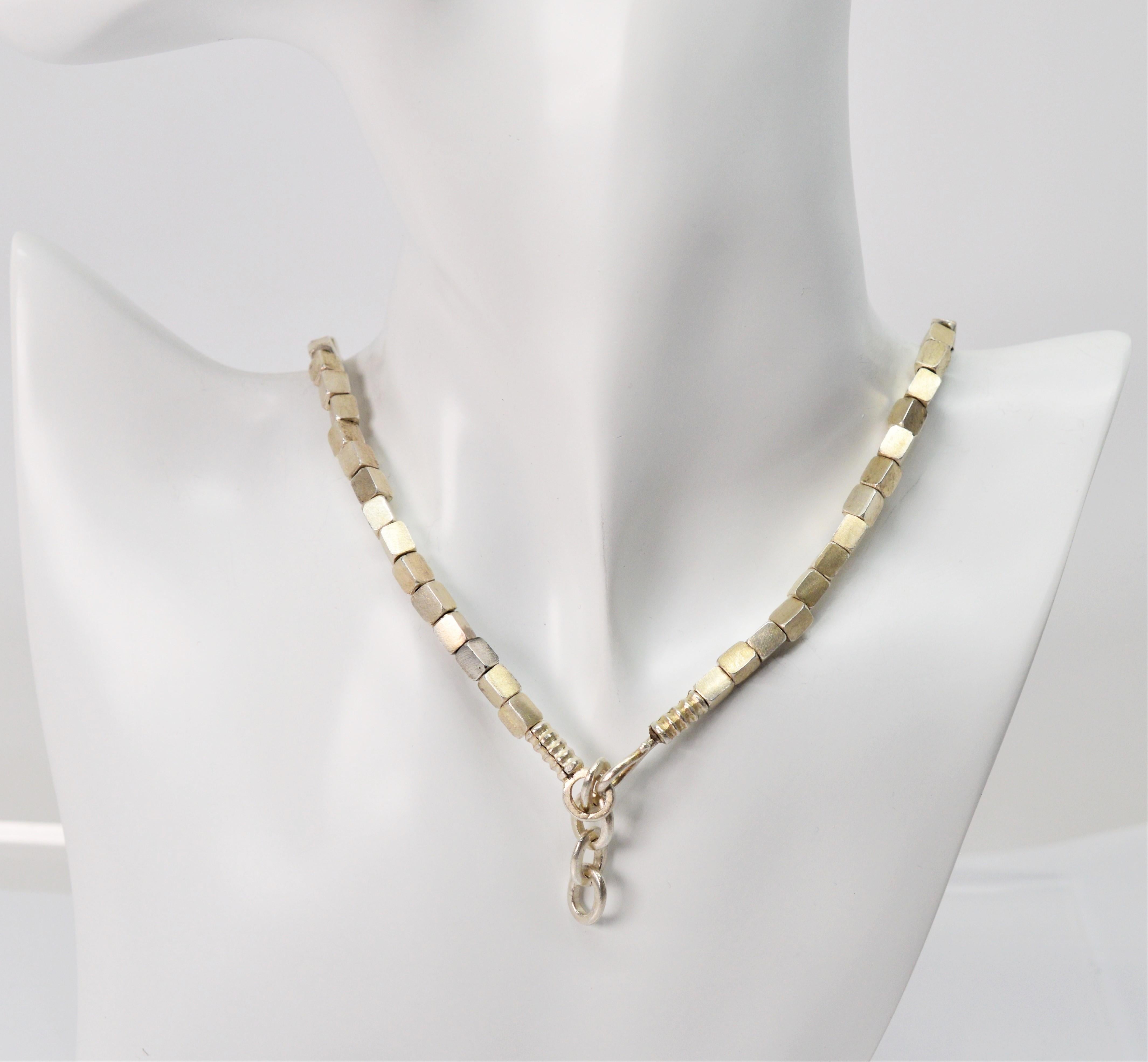 Contemporary Silver Block Bead Necklace 4