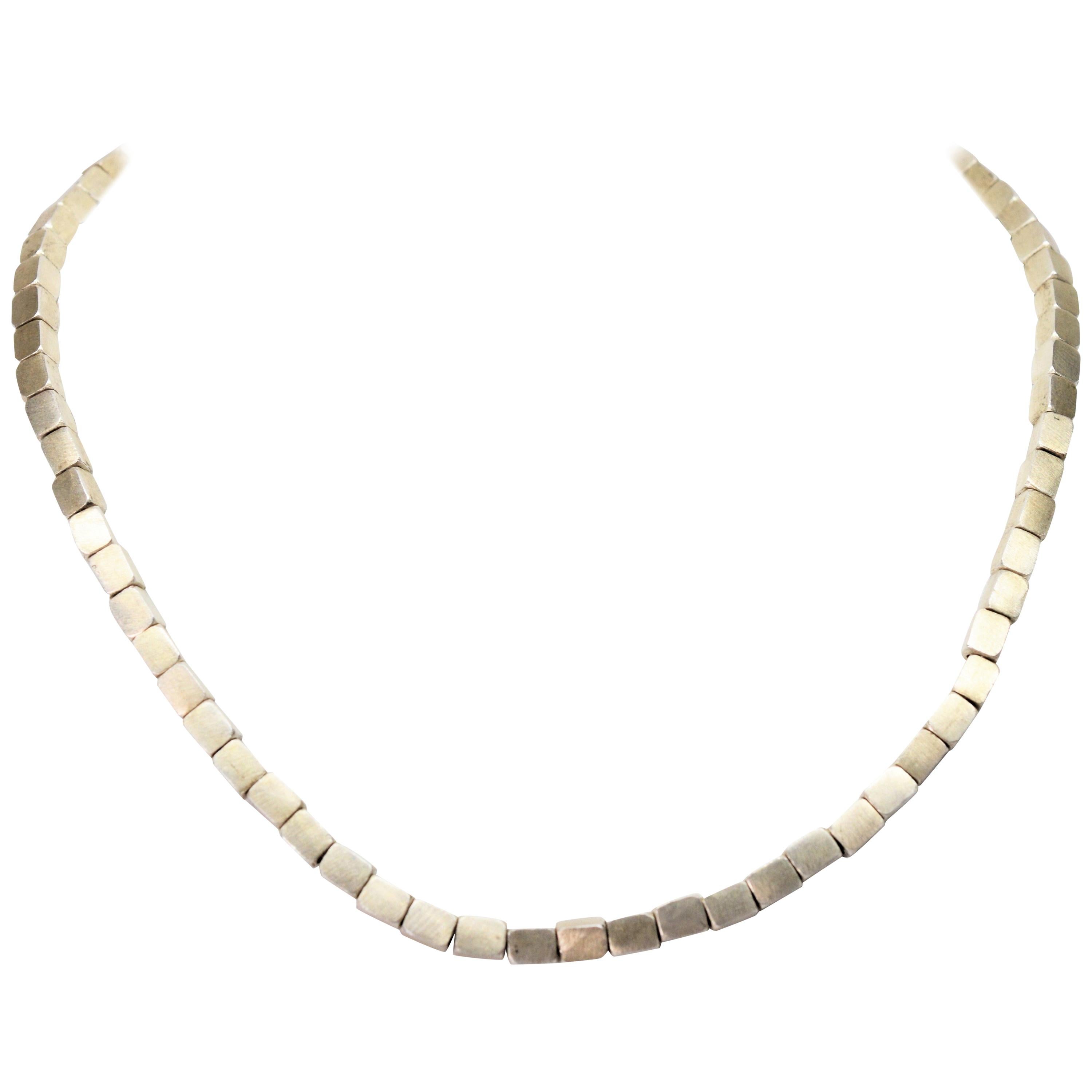 Contemporary Silver Block Bead Necklace