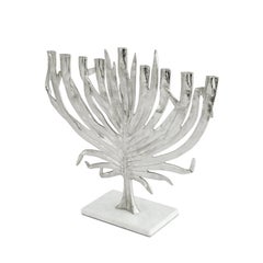 Contemporary Silver Cast Metal Palm Menorah
