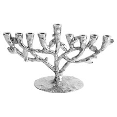Menorah Infantil Árbol de la Vida Contemporáneo de Plata Fundida