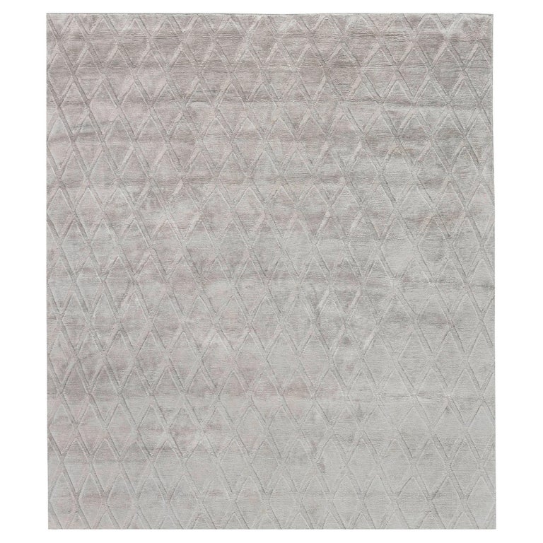 Silver Diamond Pattern Rug Contemporary Silver Diamonds Handmade Silk Rug by Doris Leslie Blau For ...