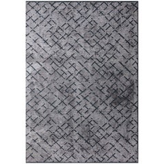 Contemporary Silver Gray Abstract Repeat Pattern Rug with or Without Fringe