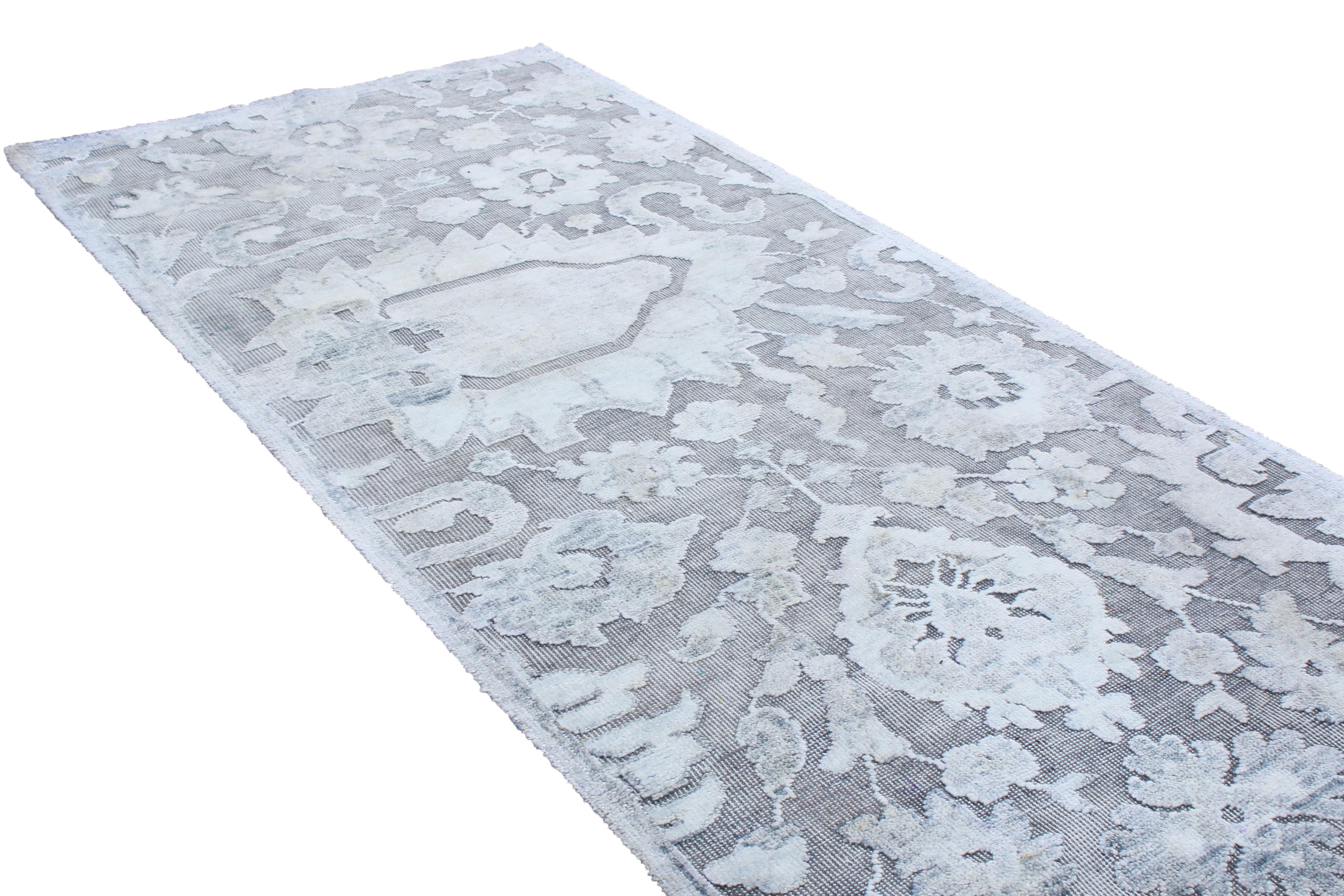 Indian Rug & Kilim's Contemporary Silver Gray Wool and Silk Rug  For Sale