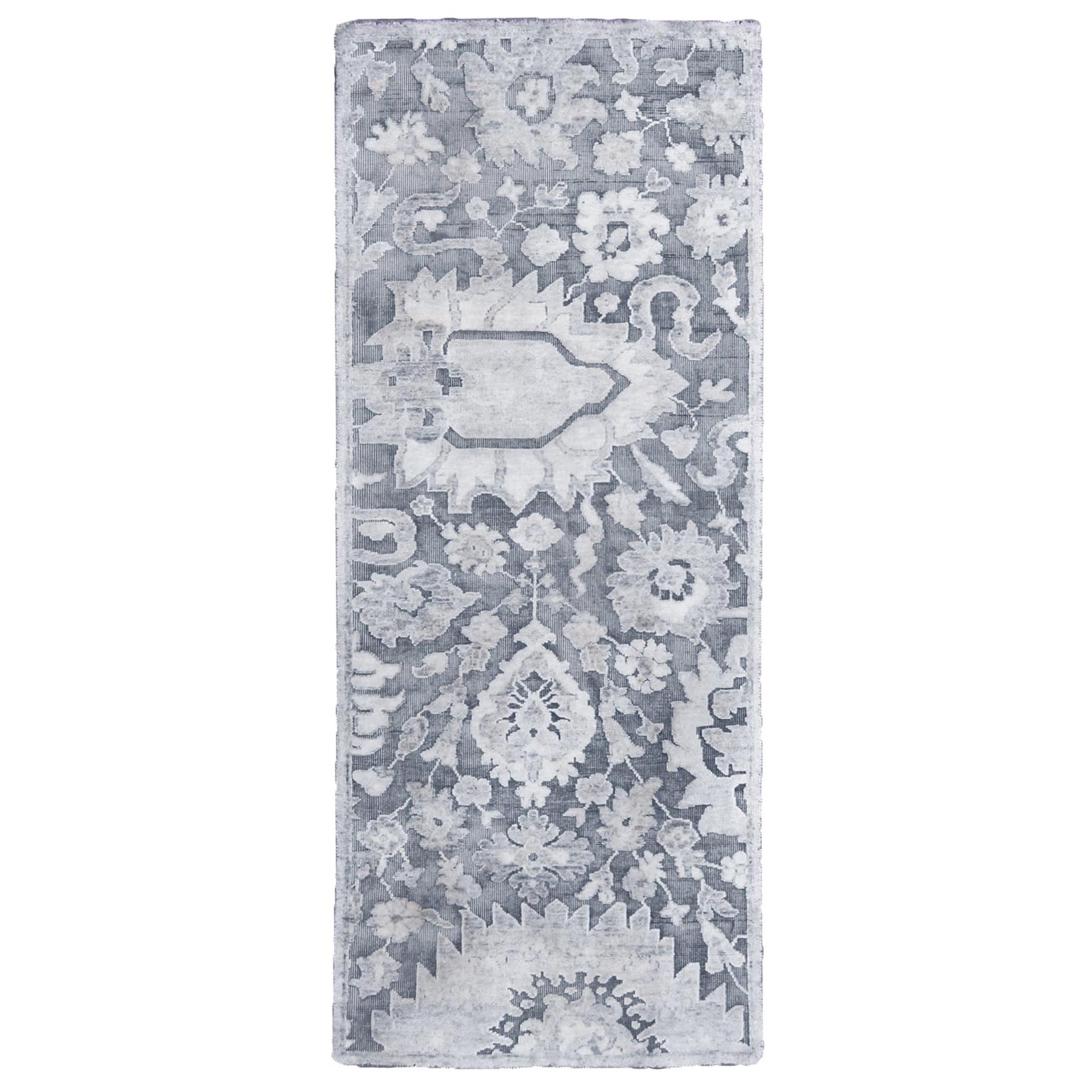 Rug & Kilim's Contemporary Silver Gray Wool and Silk Rug  For Sale