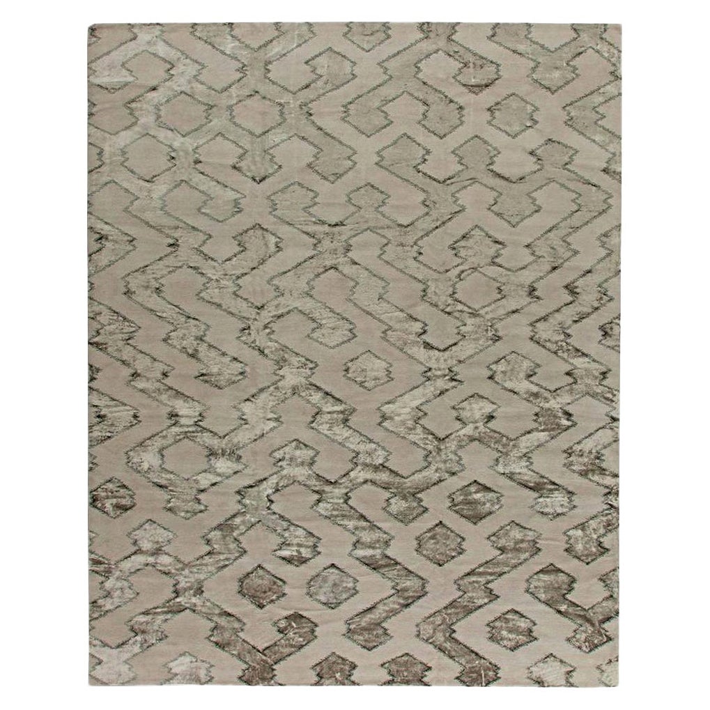 Contemporary Silver Grey Hand Knotted Wool and Silk Rug by Doris Leslie Blau