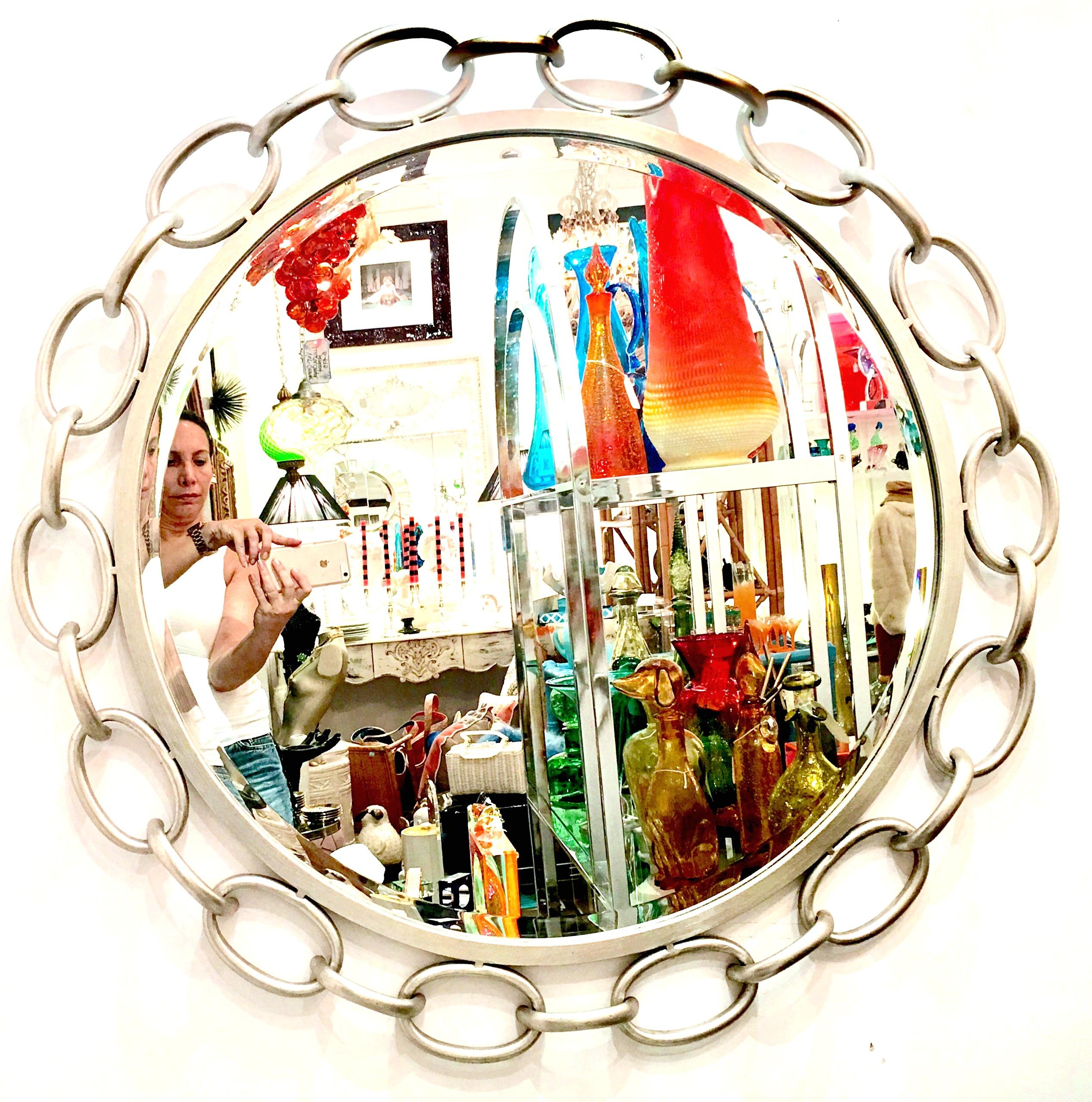 21st Century & New Silver Leaf Over Nickel Silver Chain Link Mirror. Features a beveled edge mirror. This 40