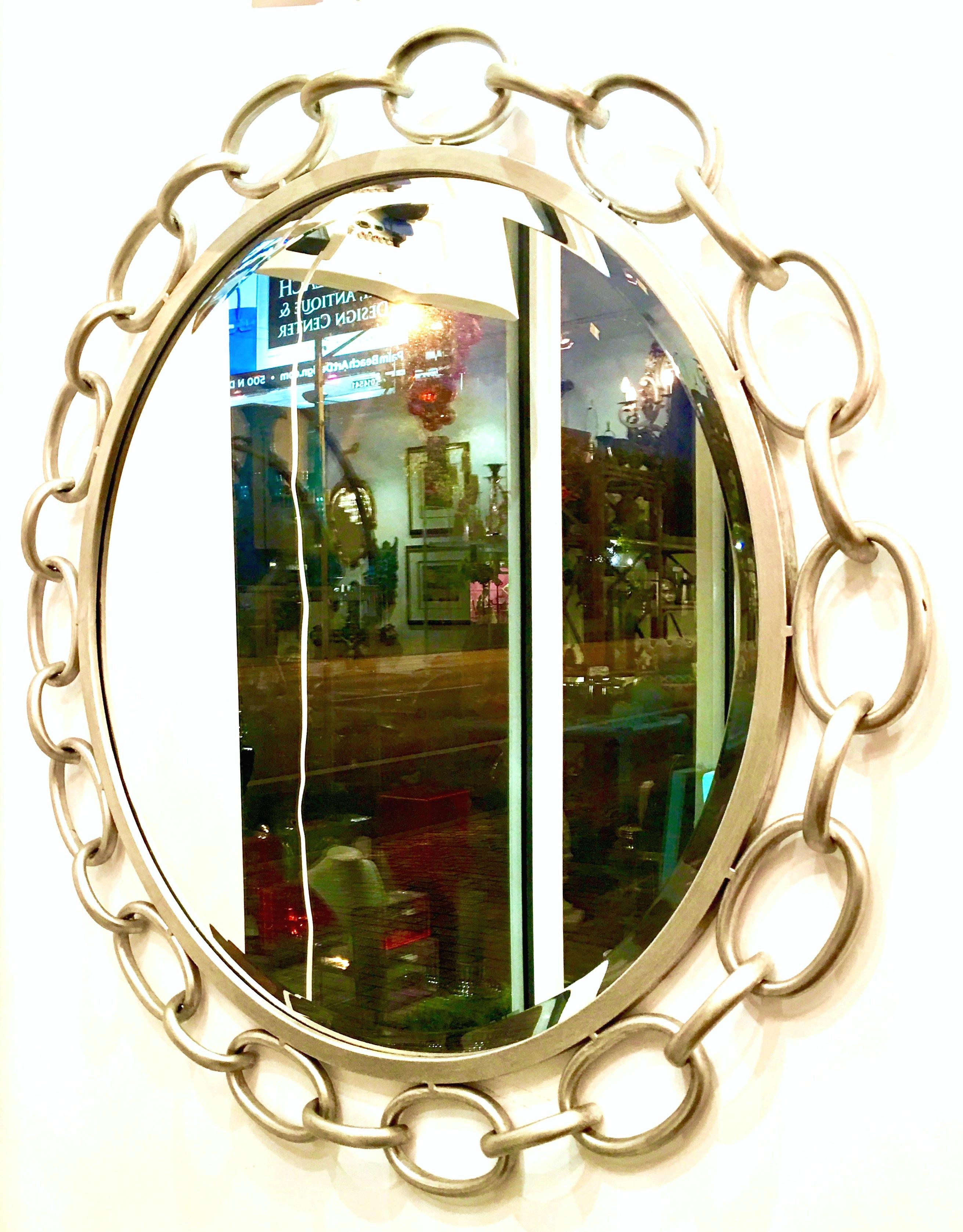 Modern 21st Century Contemporary Silver Leaf Nickel Silver Chain Link Mirror