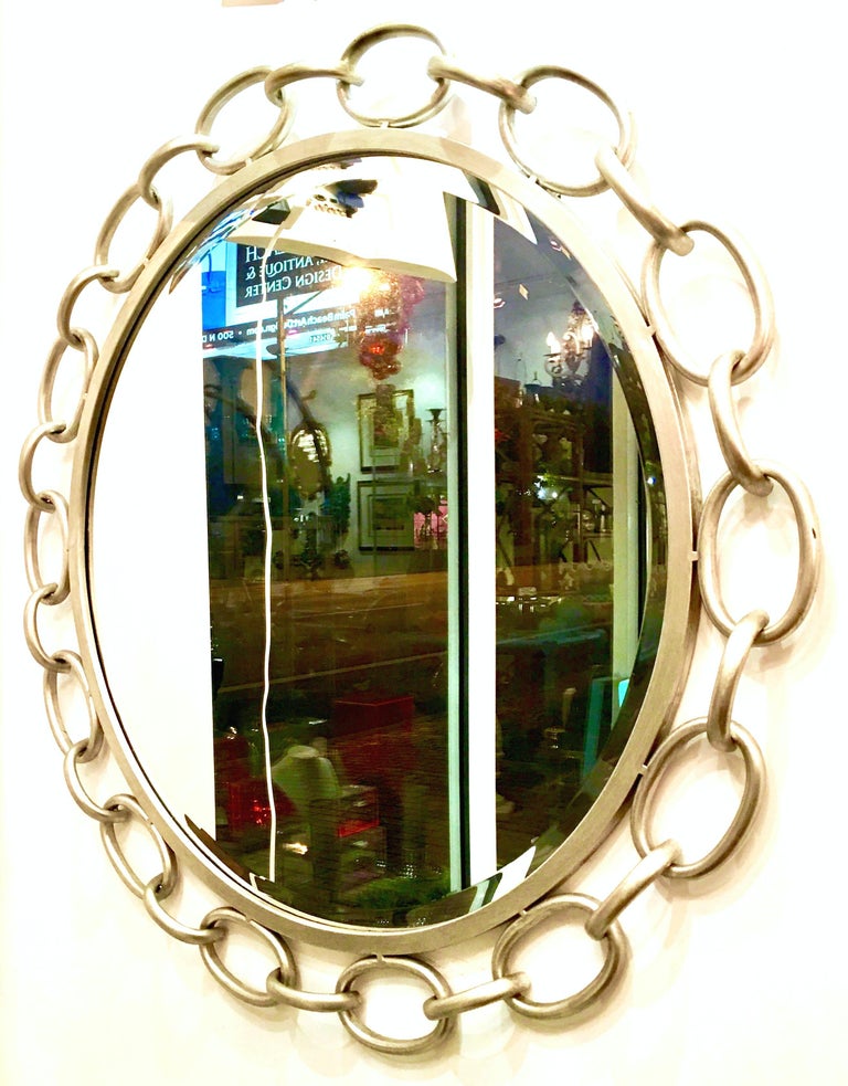 21st Century Contemporary Silver Leaf Nickel Silver Chain Link Mirror