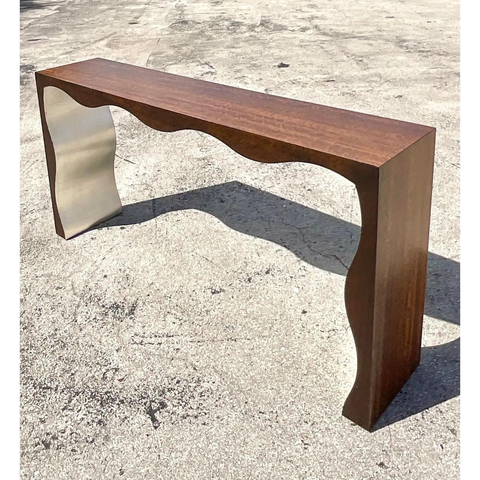 Contemporary Silver Leaf Ruffle Console Table In Good Condition In west palm beach, FL