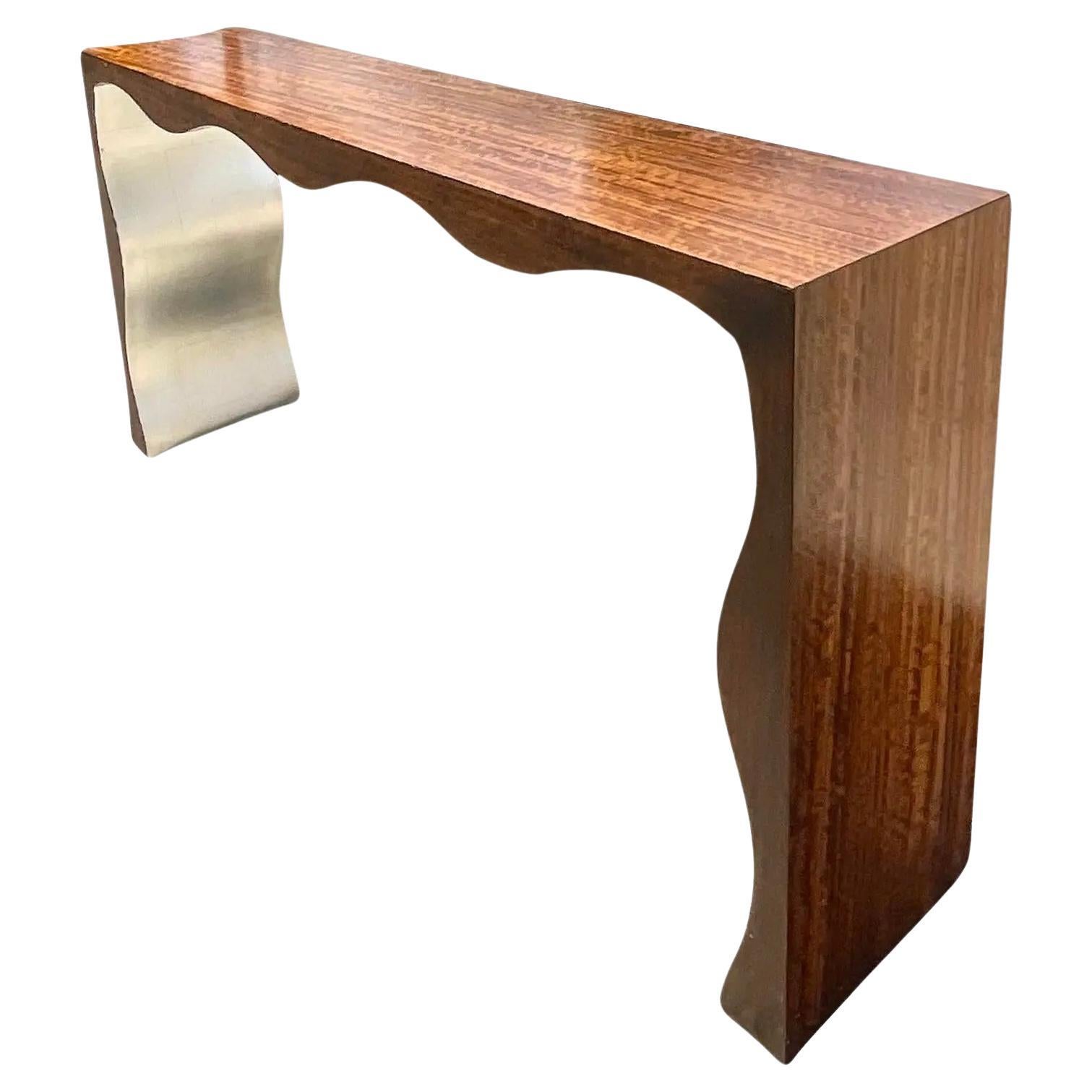 Contemporary Silver Leaf Ruffle Console Table