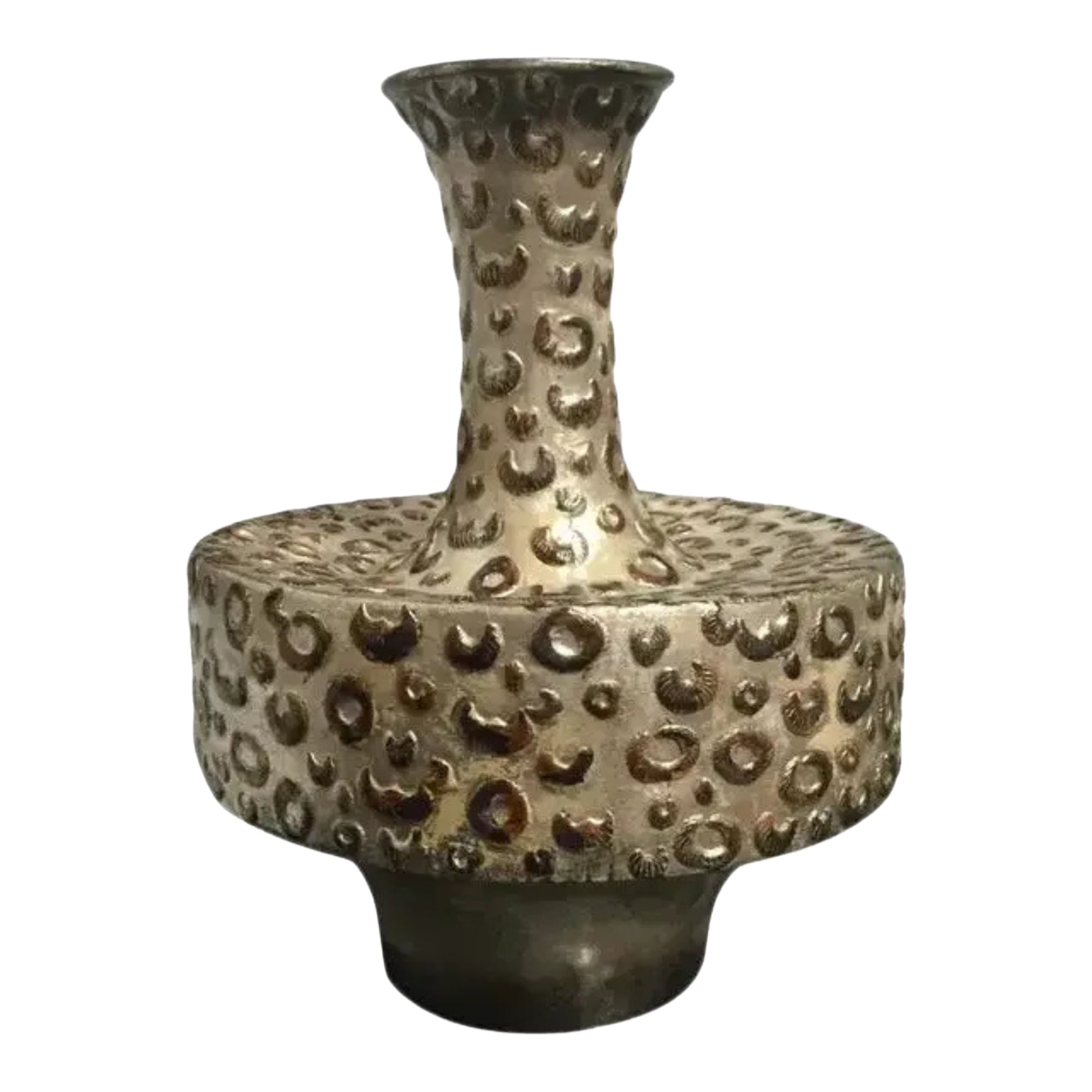 Contemporary Silver Pebbled Vase, Textured Metallic Decorative Vessel For Sale