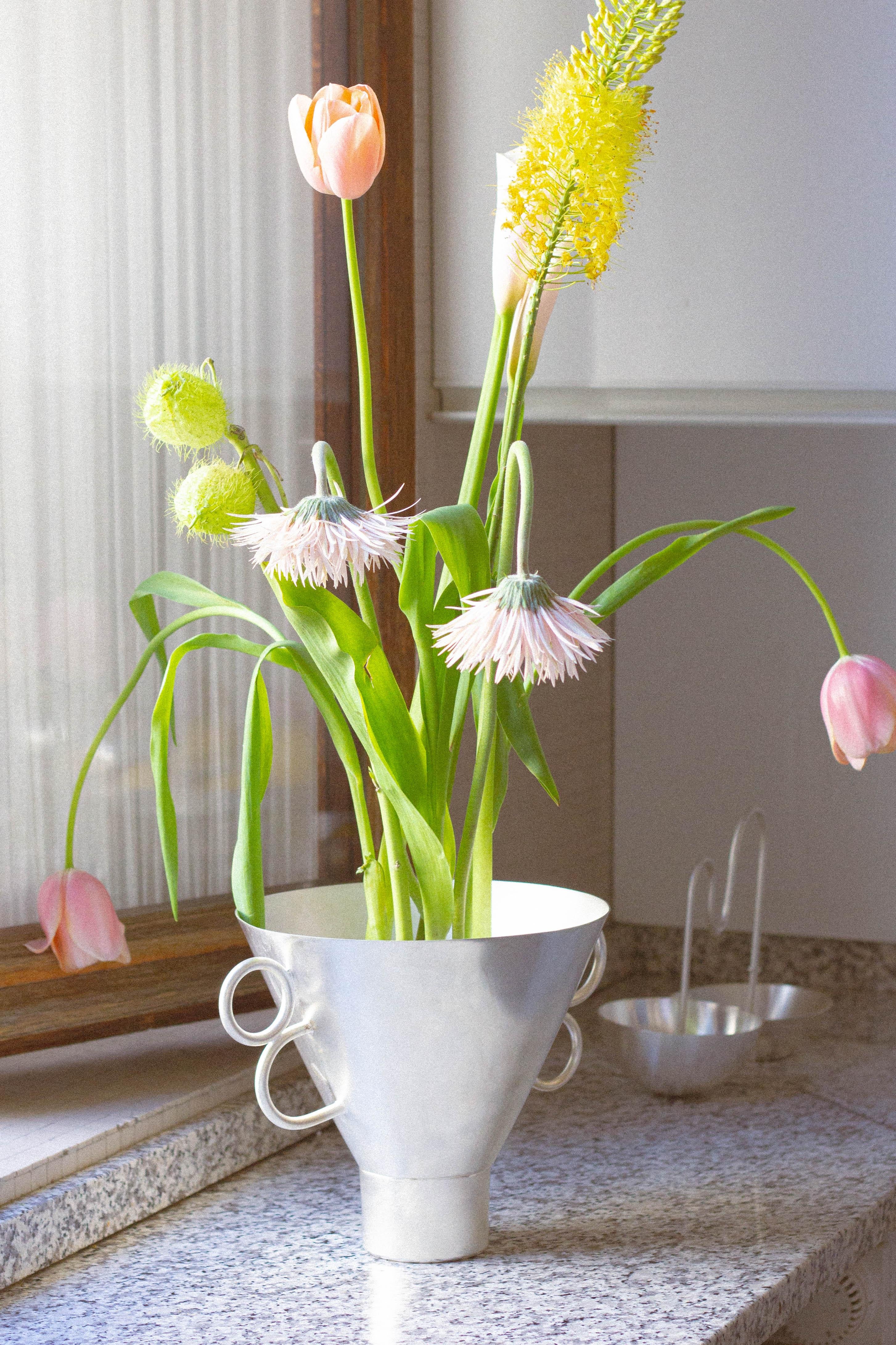 Ispirato alle forme geometriche e al simbolismo ornamentale, il nostro vaso intreccia perfettamente l'estetica moderna con un sottile riconoscimento dell'artigianato e della tradizione. I manici ondulati attingono al background di Criado nel design