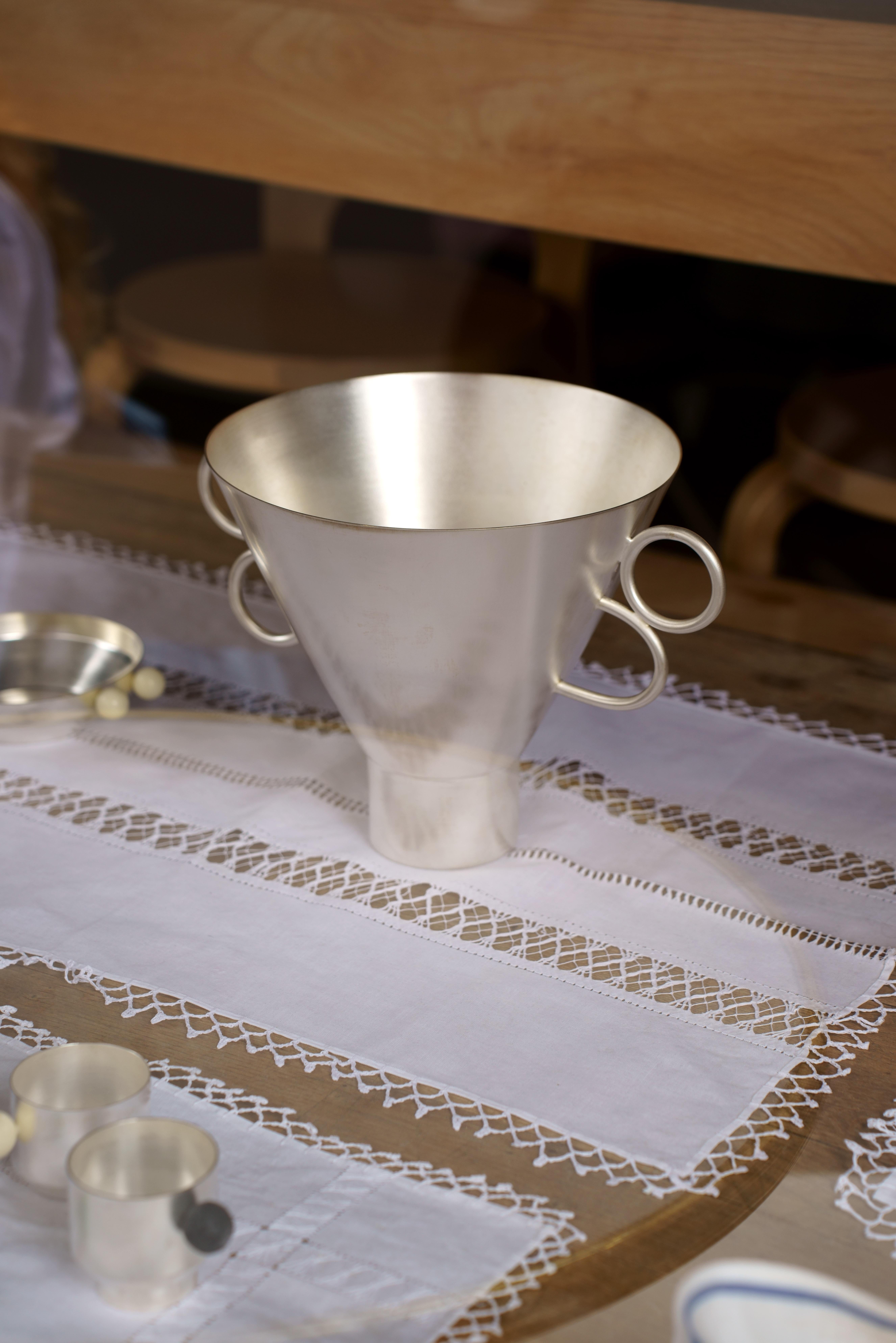 Modern Contemporary Silver Plated Flower Cone shape Vase Handcrafted, Natalia Criado For Sale