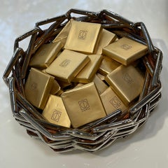 Contemporary Rattan Metal-Plated Handmade willow MINI Basket, Made in Italy