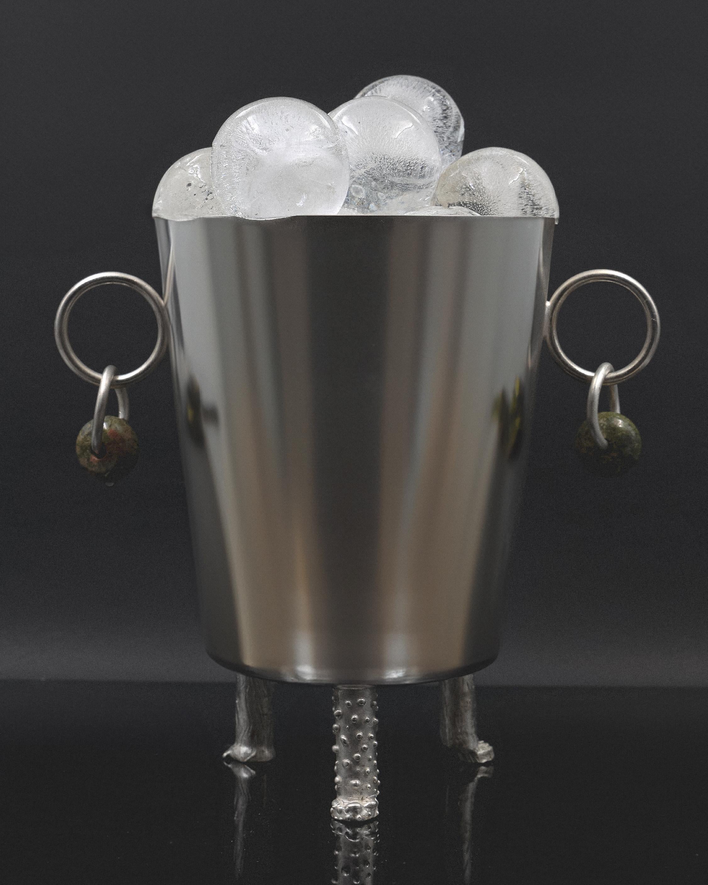 Italian Contemporary Silver Plated Ice Bucket Sculptural Feet Carved by Natalia Criado For Sale