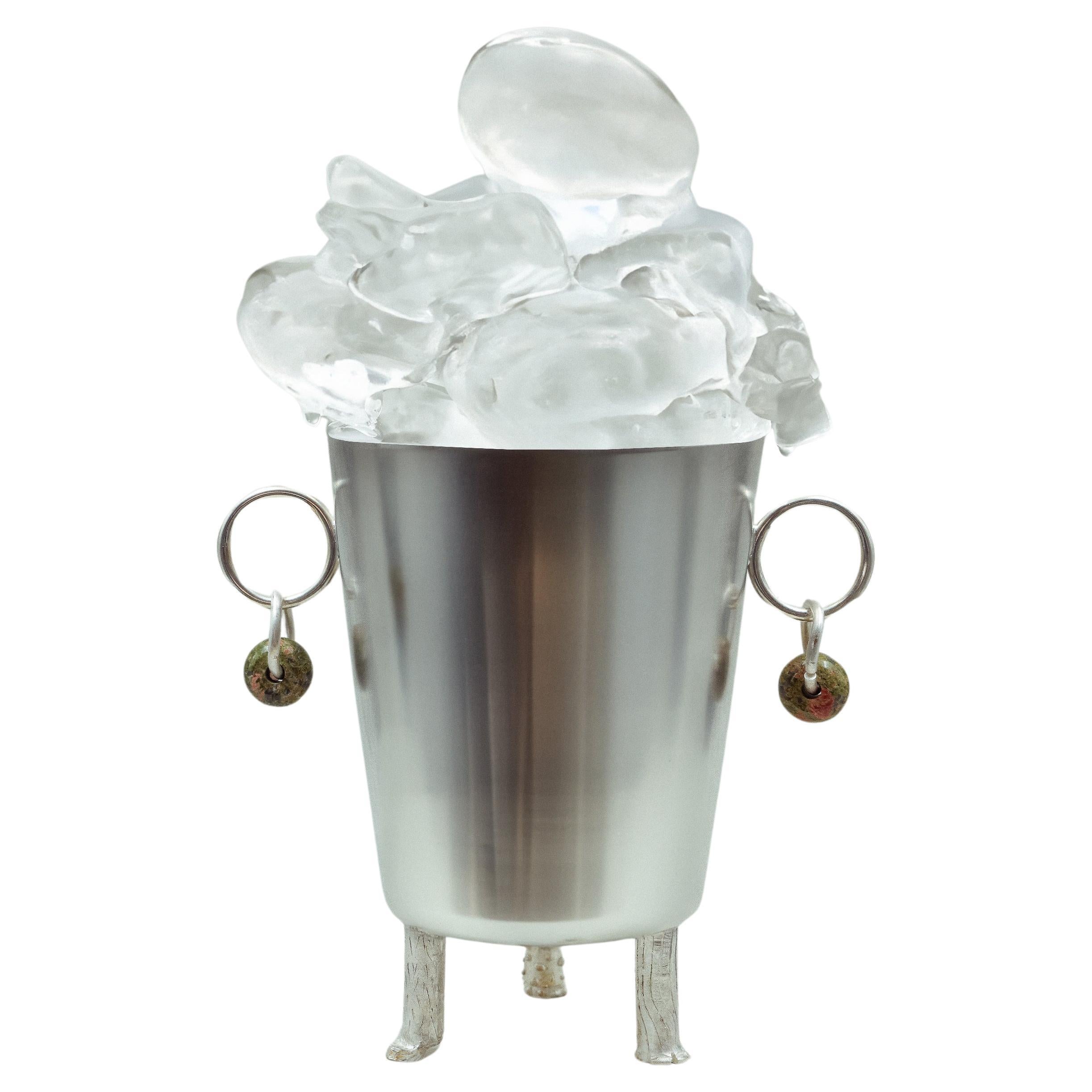 Contemporary Silver Plated Ice Bucket Sculptural Feet Carved by Natalia Criado For Sale