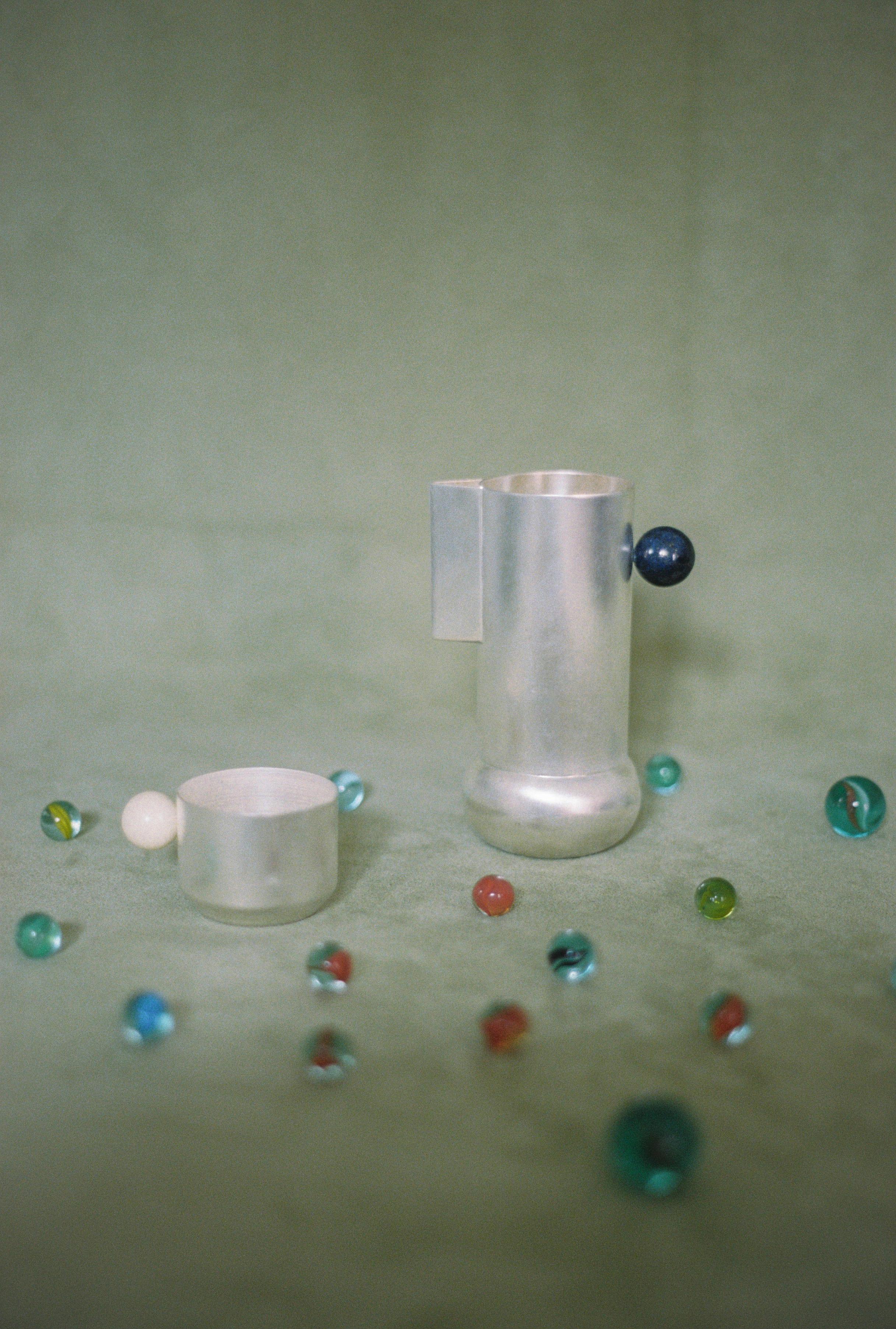 Modern Contemporary Silver Plated Lapis Lazuli Stone Milk Container by Natalia Criado For Sale