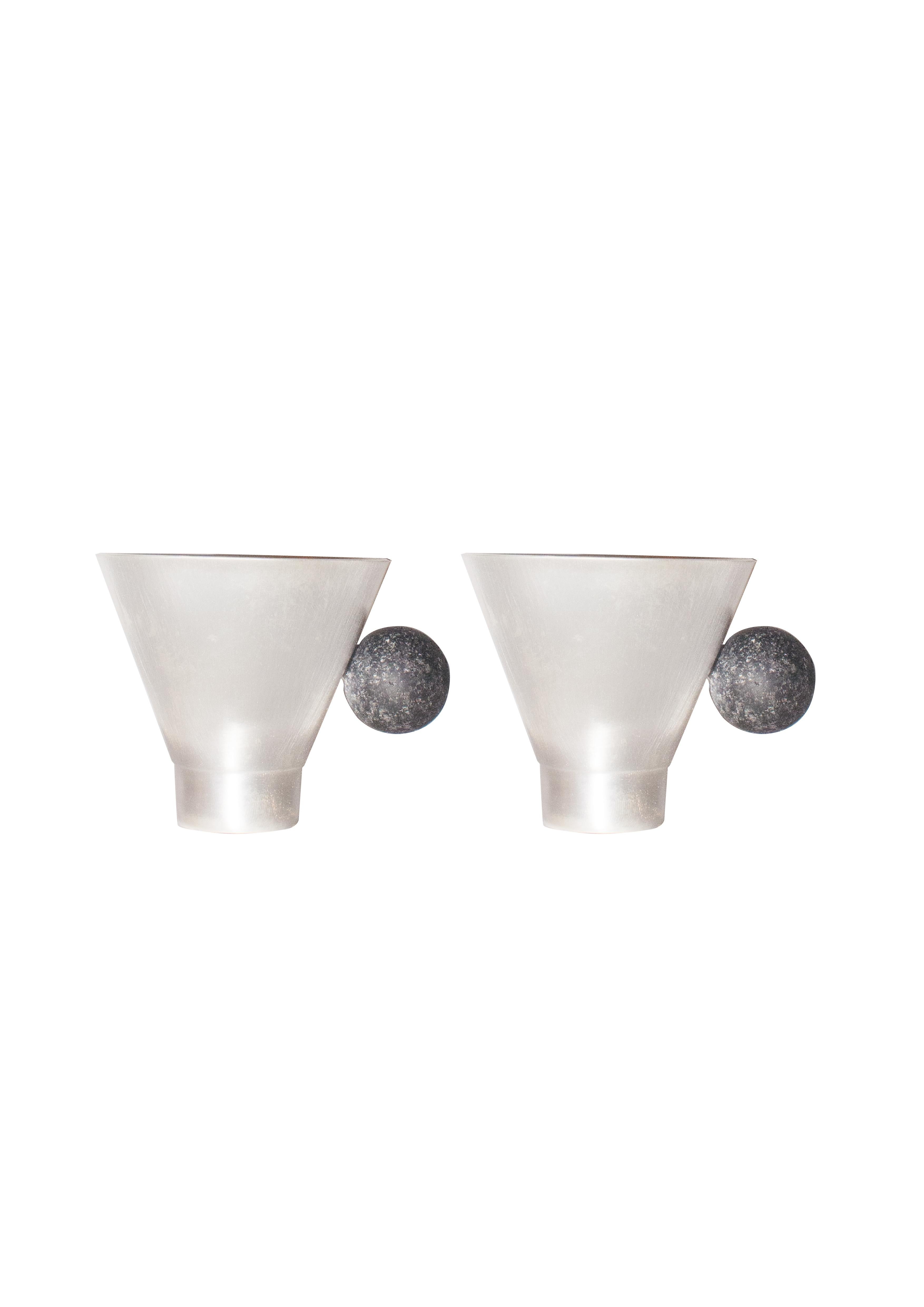  Contemporary Silver Plated Lava Stone Cup Handcrafted Italy by Natalia Criado In New Condition For Sale In Milan, IT