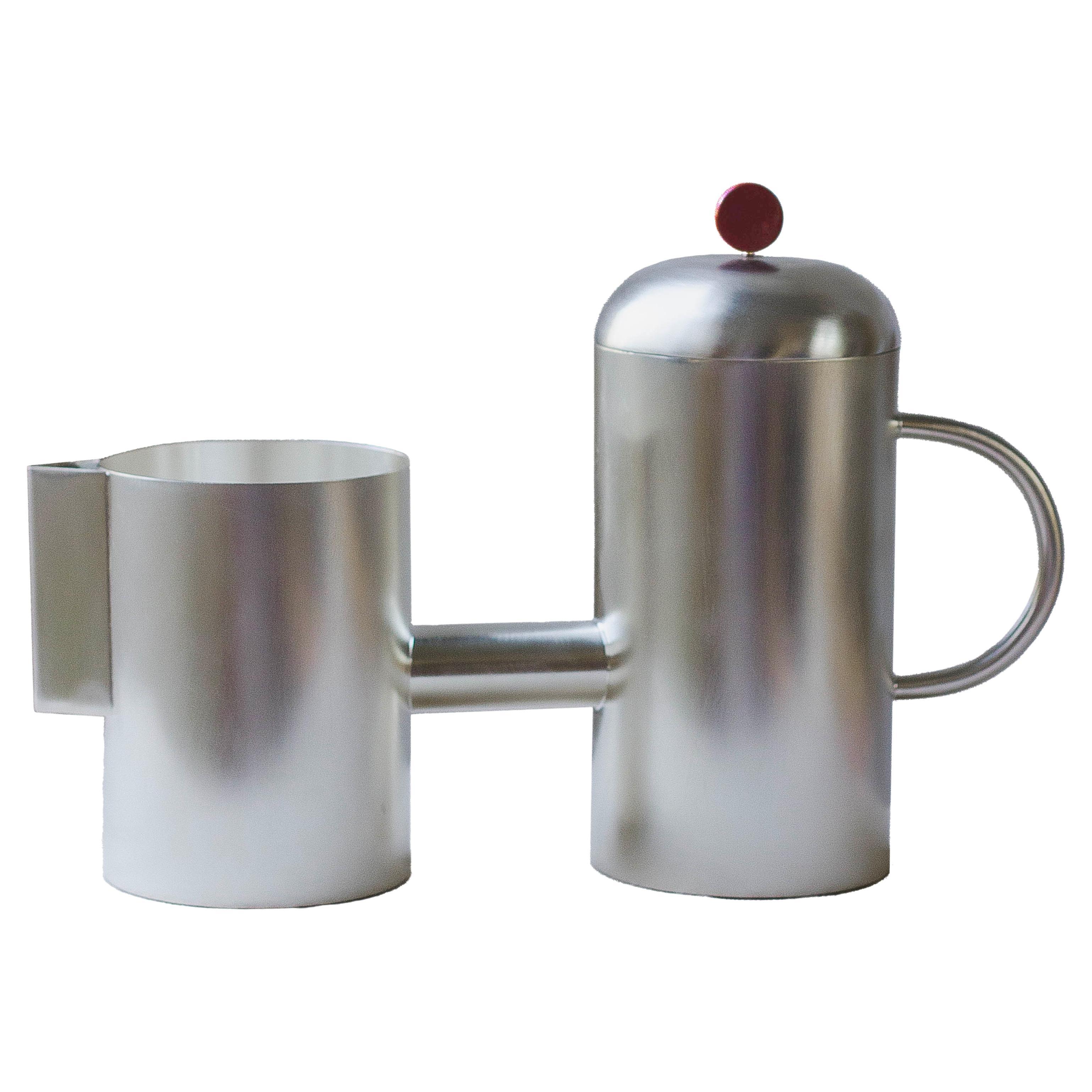 Contemporary Silver Plated Teapot Stone Handles Handcrafted Italy Natalia Criado For Sale
