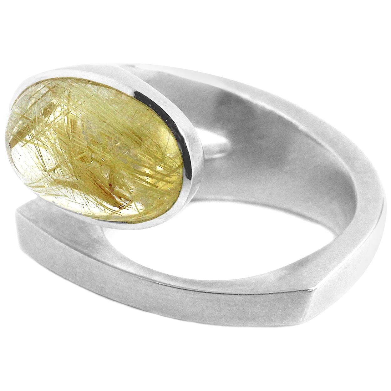 Contemporary Silver Rutilated Quartz Ring For Sale