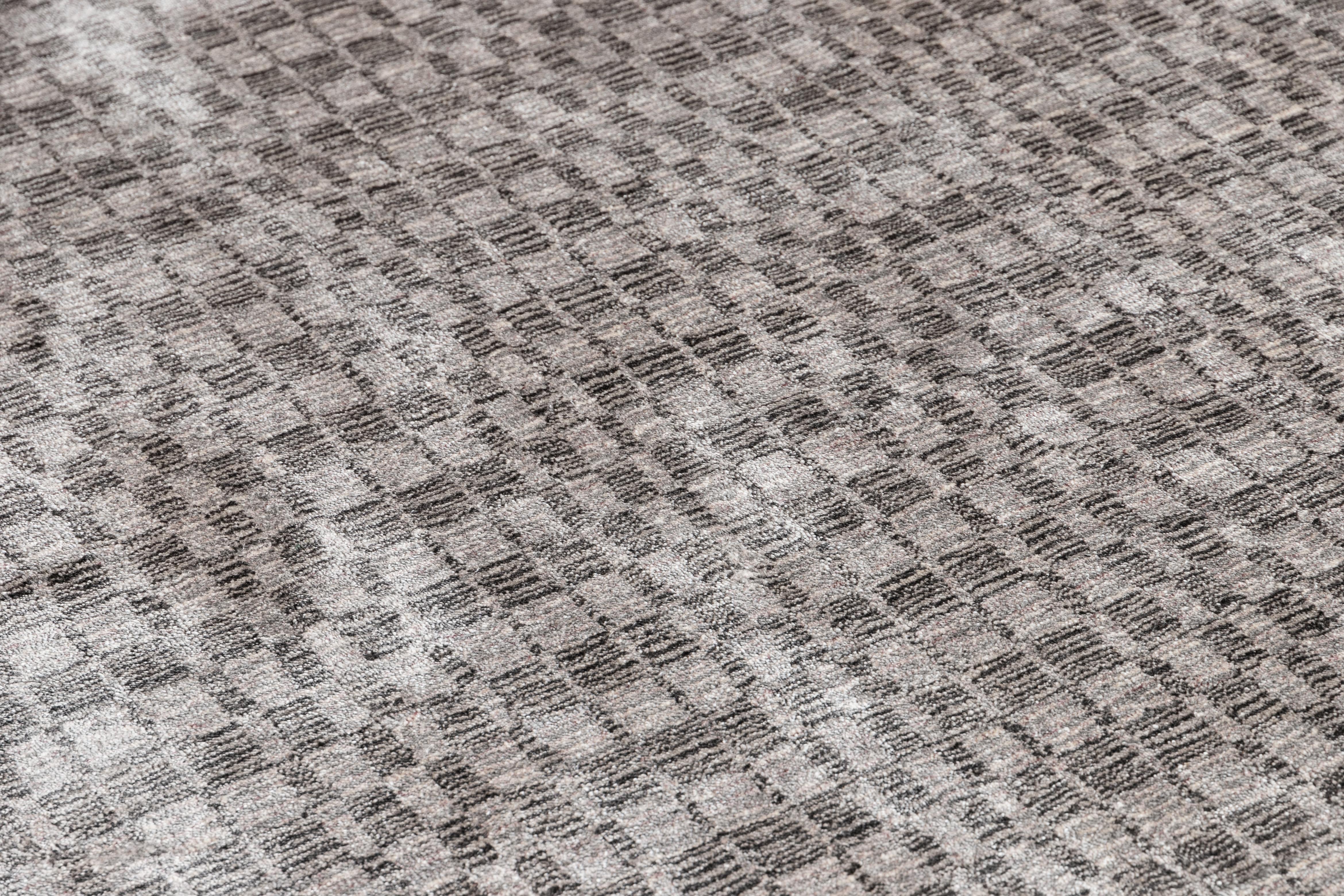 Hand-Knotted Contemporary Silver Silk Area Rug For Sale