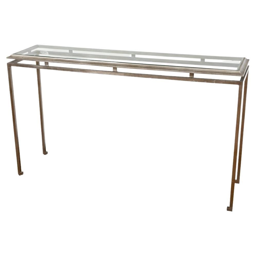 Contemporary Silvered Finish Console Table With Glass Top