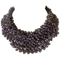 Contemporary Silvertone Lavender Mesh Statement “Collier” Necklace 