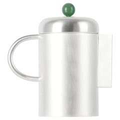 Contemporary Simple Coffee Container Silver Green Stone Artisanal Natalia Criado