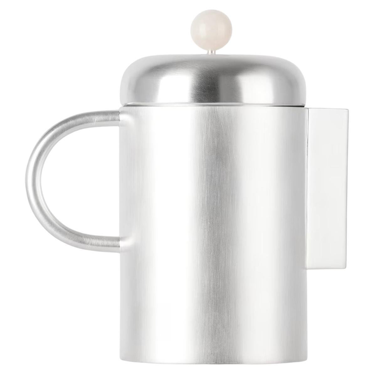 Contemporary Simple Coffee Container Silver Pink Stone Artisanal Natalia Criado