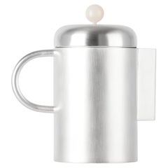 Contemporary Simple Coffee Container Silver Pink Stone Artisanal Natalia Criado
