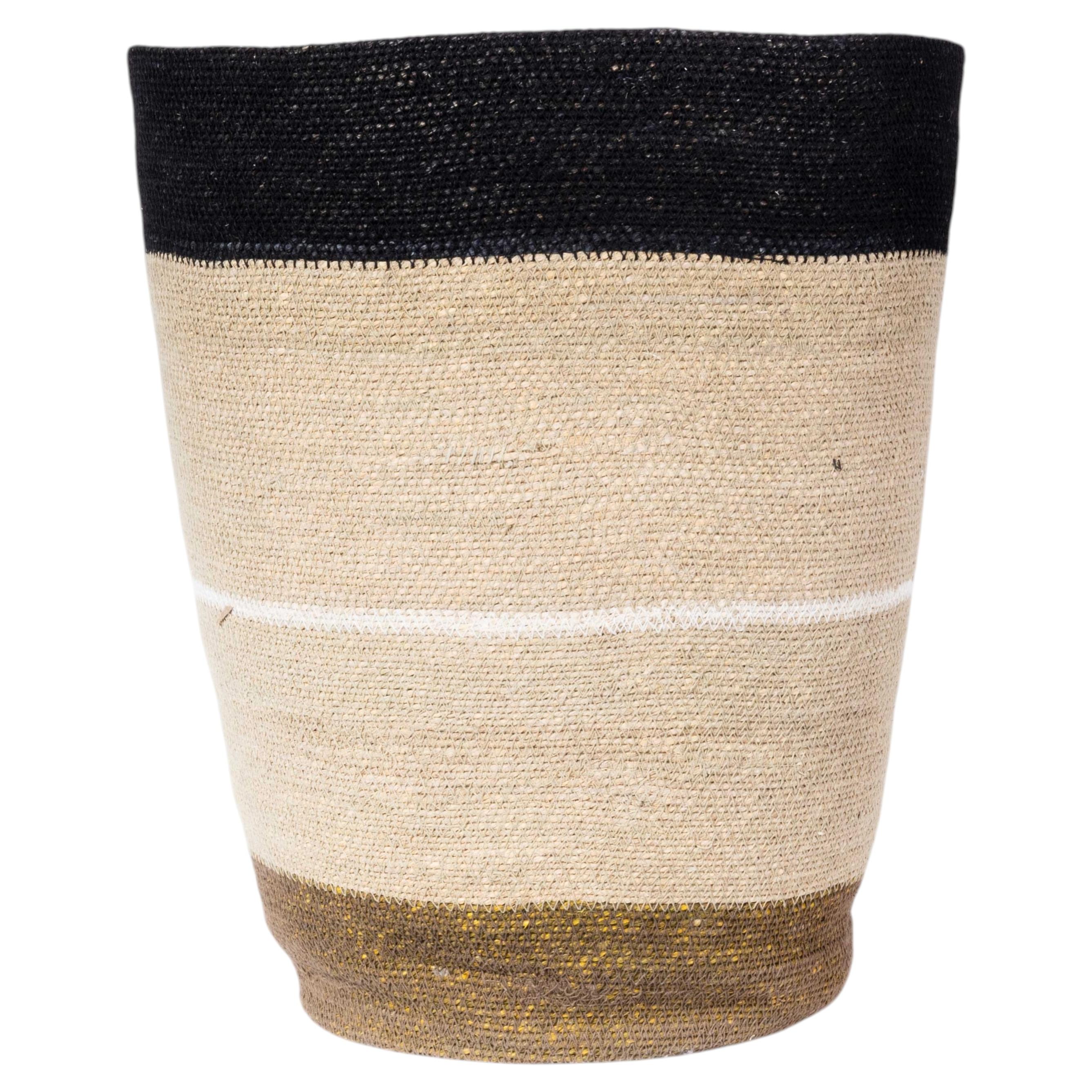 Contemporary Simple Wide Black Top Basket - Water Hyacinth For Sale