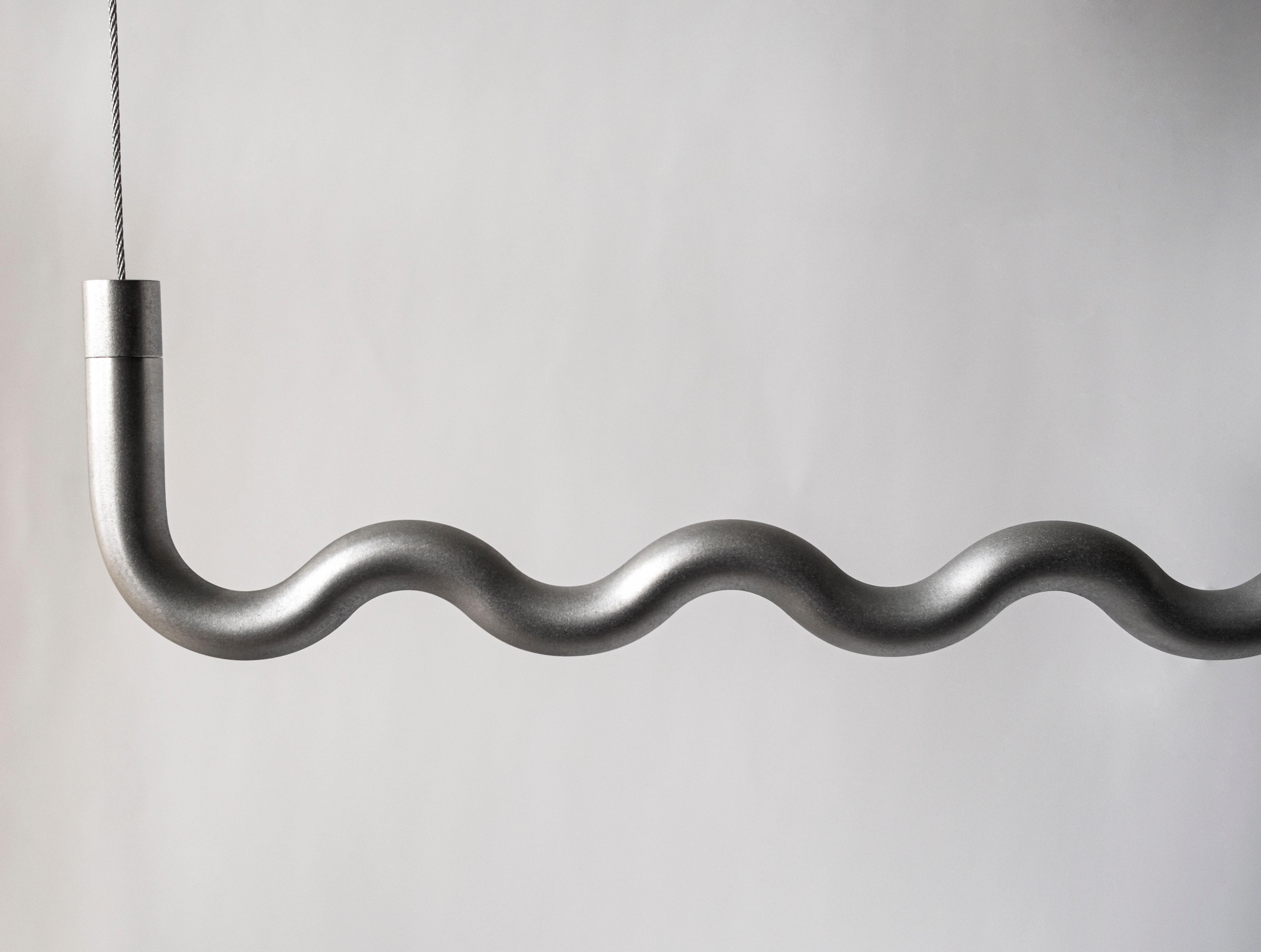 Post-Modern Contemporary Sine Wave Hanging Coat Rack Medium in Raw Aluminum by Erik Olovsson For Sale