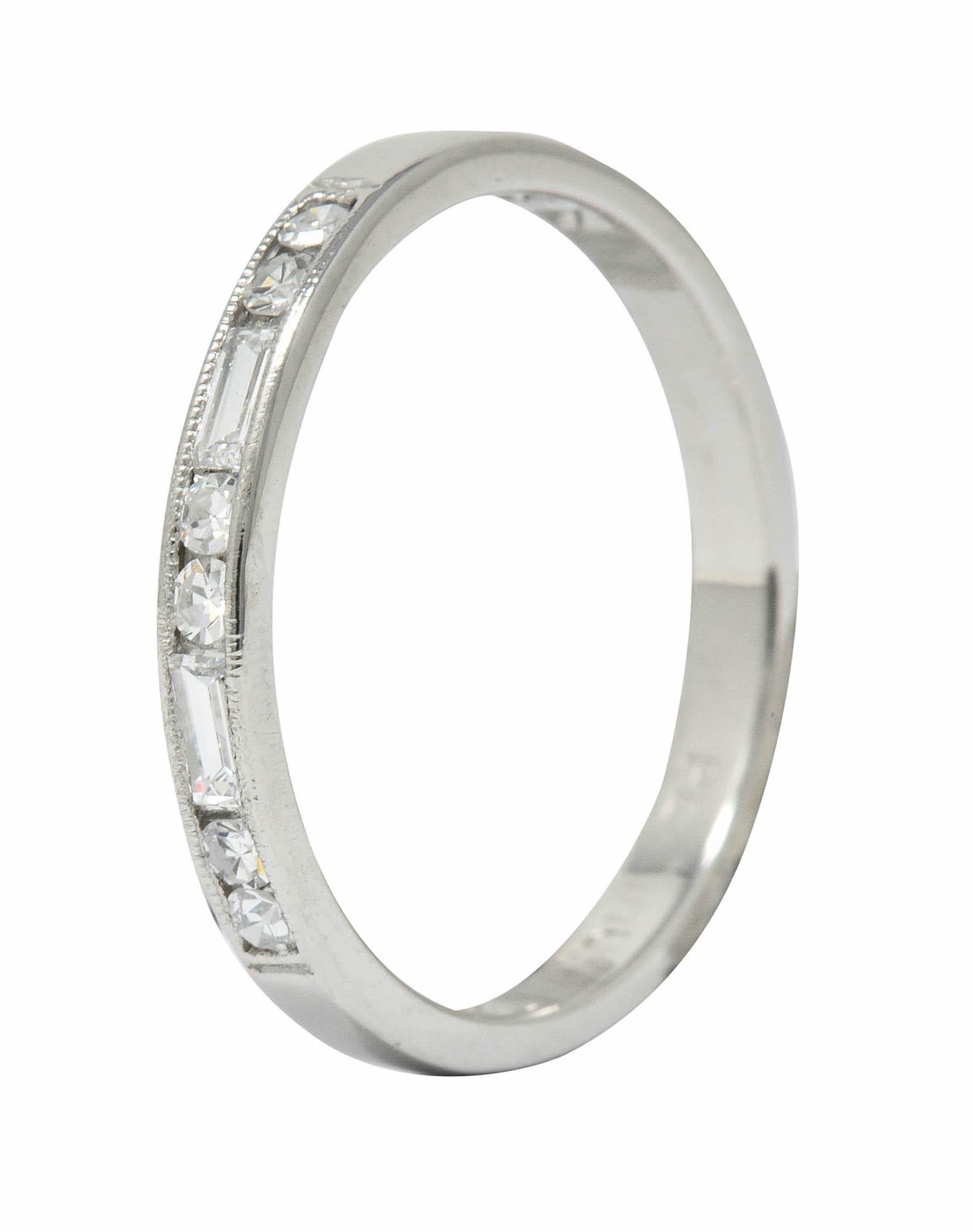 Contemporary Single Baguette Cut Diamond Platinum Channel Band Ring 6