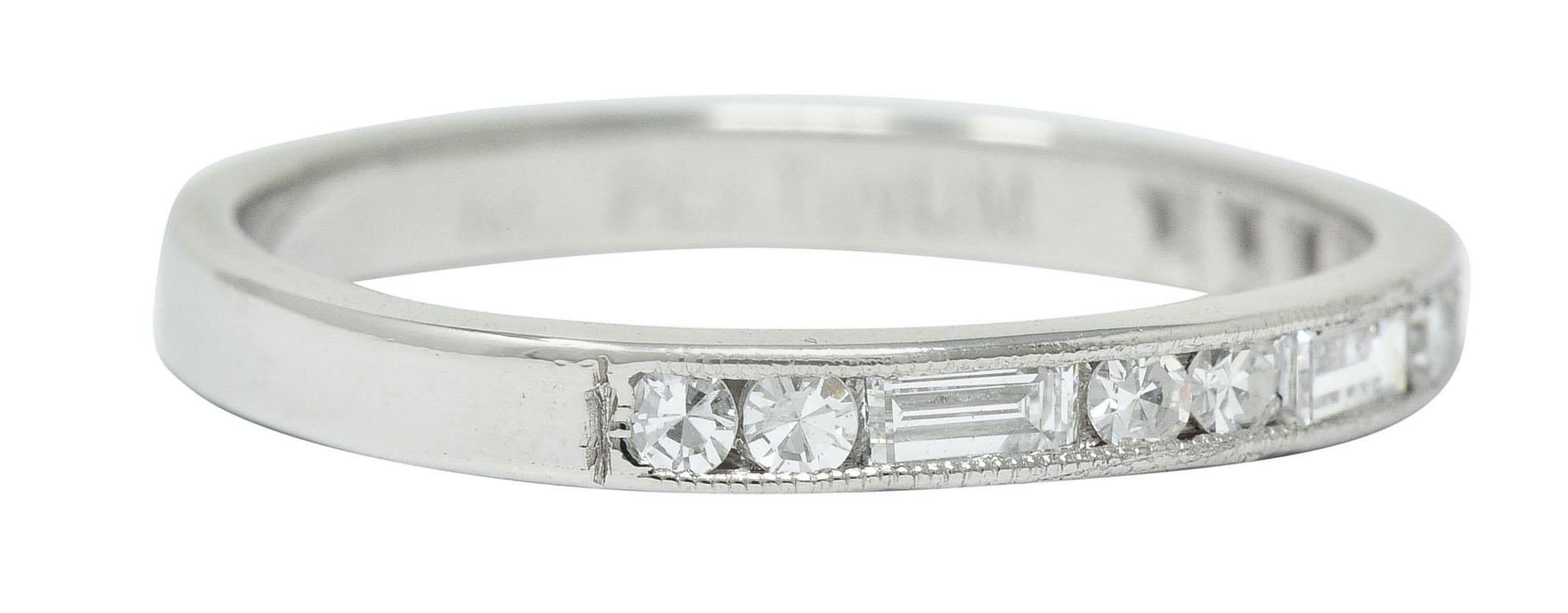 Contemporary Single Baguette Cut Diamond Platinum Channel Band Ring 1