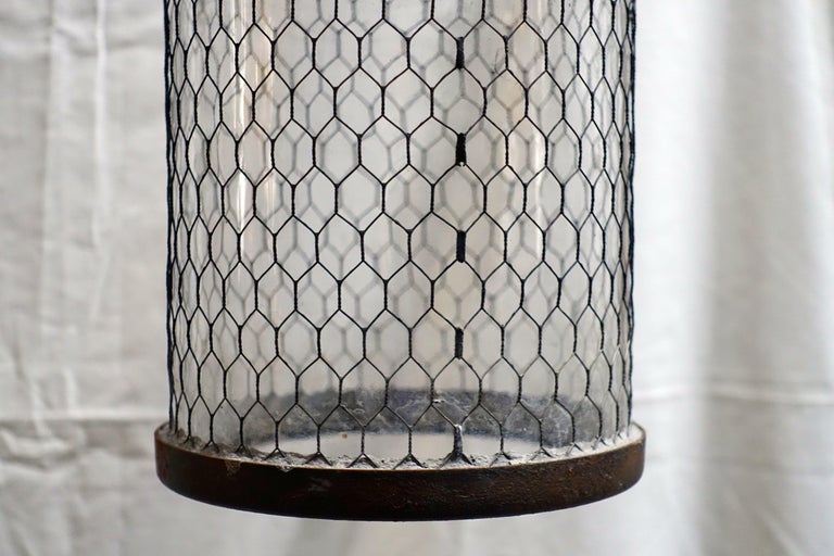 Contemporary Single Brushed Metal Pendant Light with Cage, Italy In New Condition In New York, NY