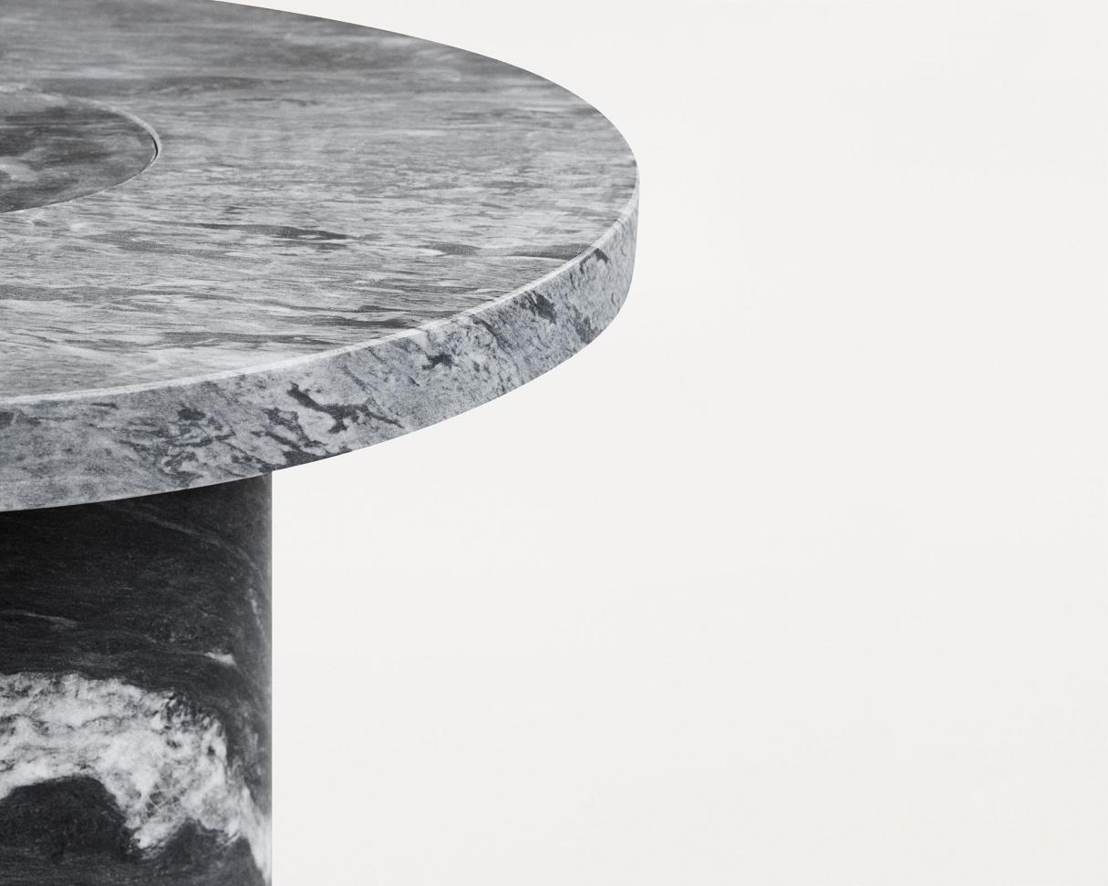 Suitable as a coffee table or side table. This new studio edition comes in solid marble base and top. The distinction between the two forms gives the impression of two worlds meeting one another.

Note: Variations can appear due to natural