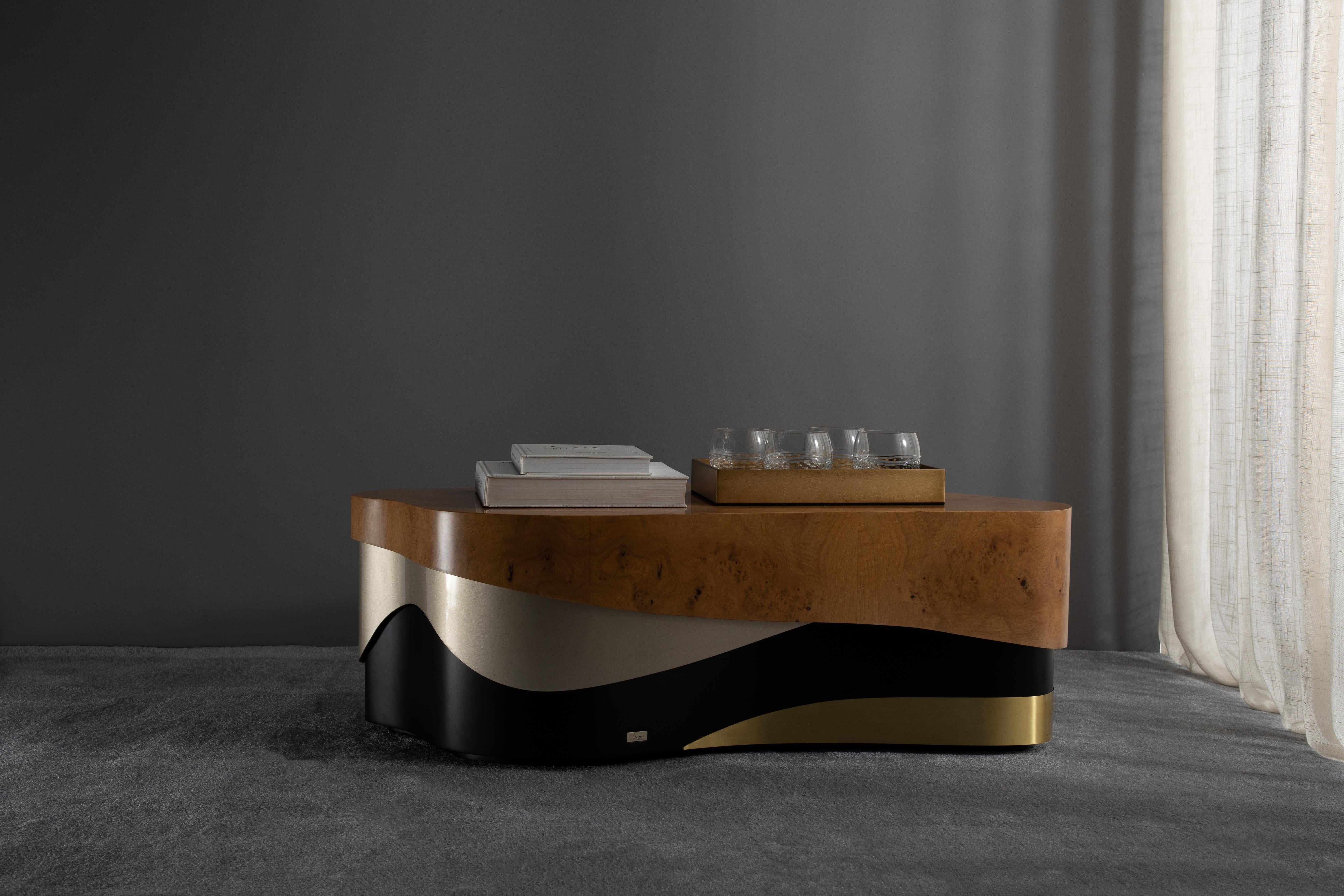 Table basse contemporaine Sistelo, Oak Root Brass, Handmade by Greenapple en vente 5