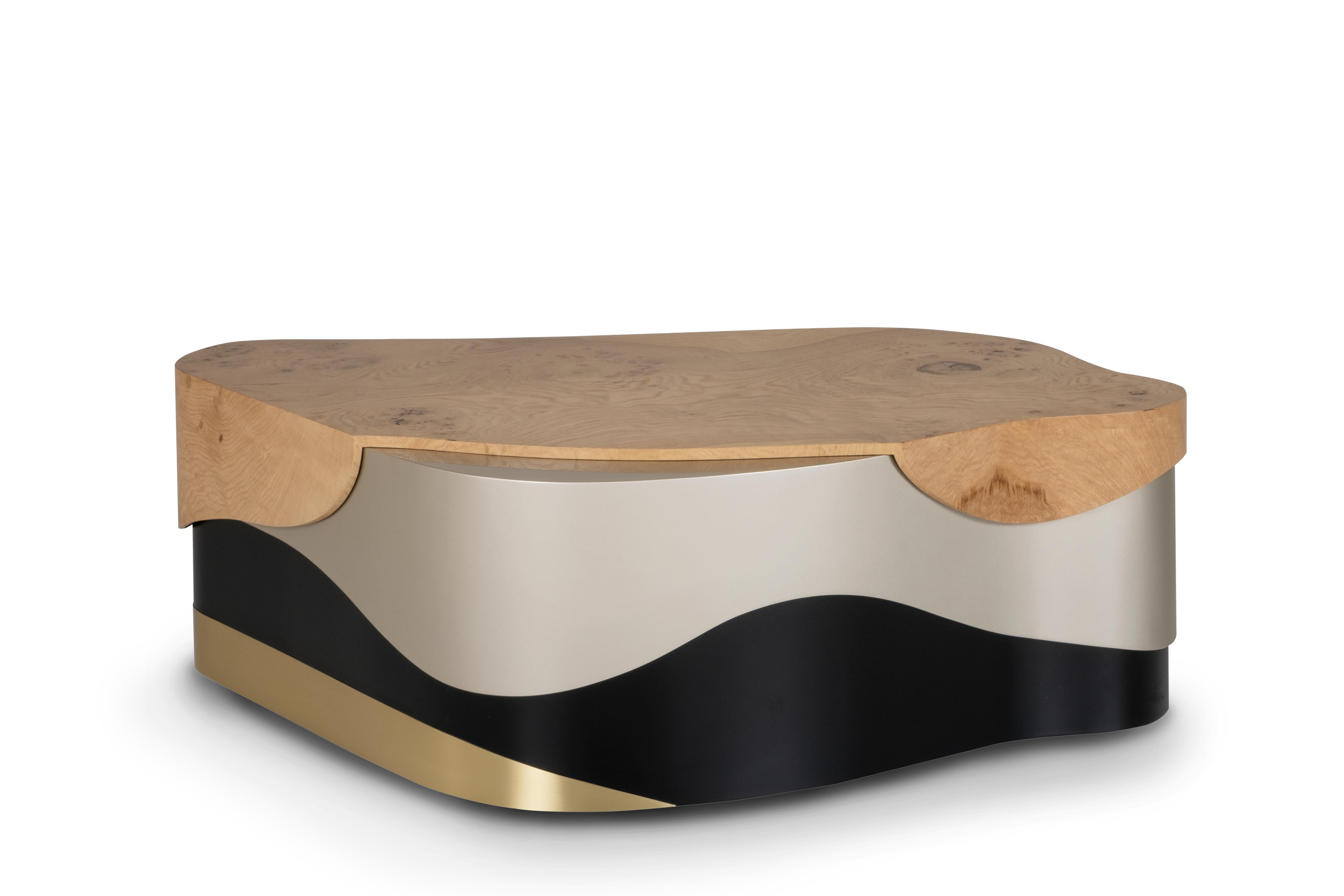 Portugais Table basse contemporaine Sistelo, Oak Root Brass, Handmade by Greenapple en vente